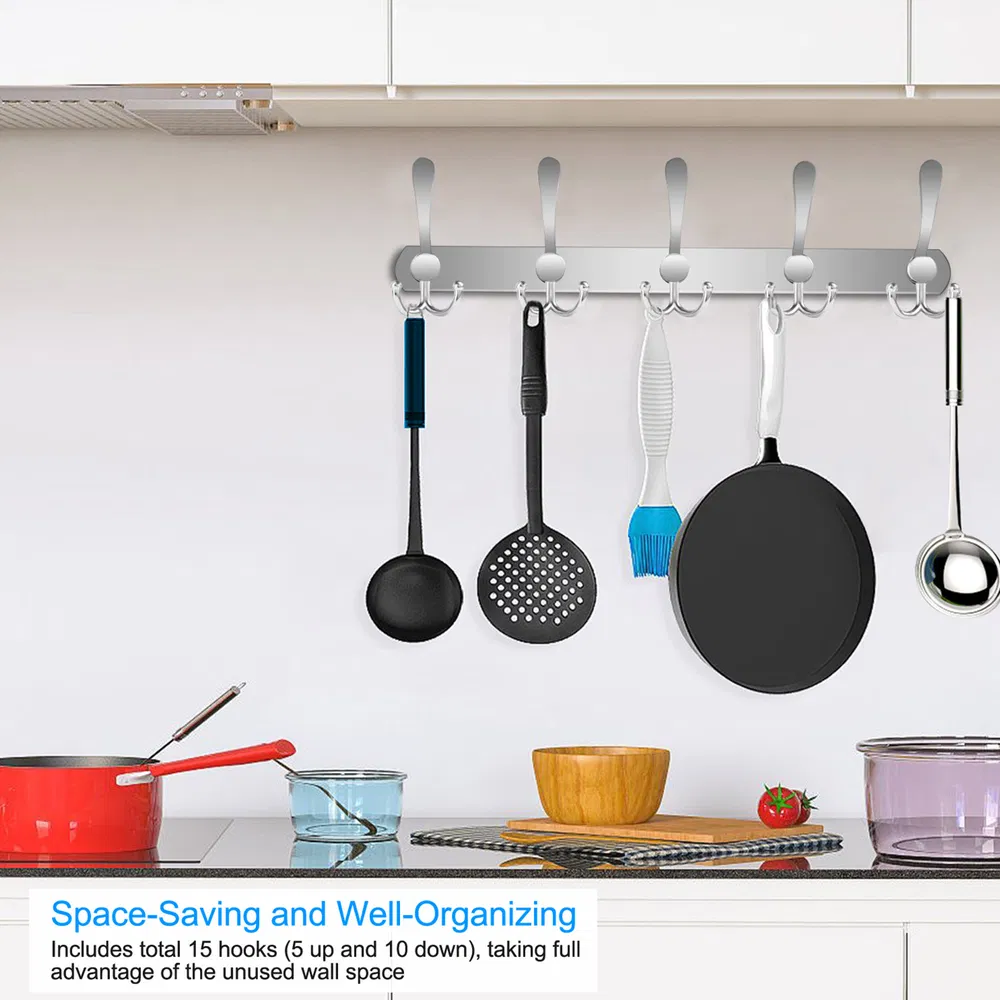 Wall Mount Coat Hook 15 Hooks Stainless Steel Clothes Hangers Rack Robe Hat Towels Hook Coat Rack Hook photo 2