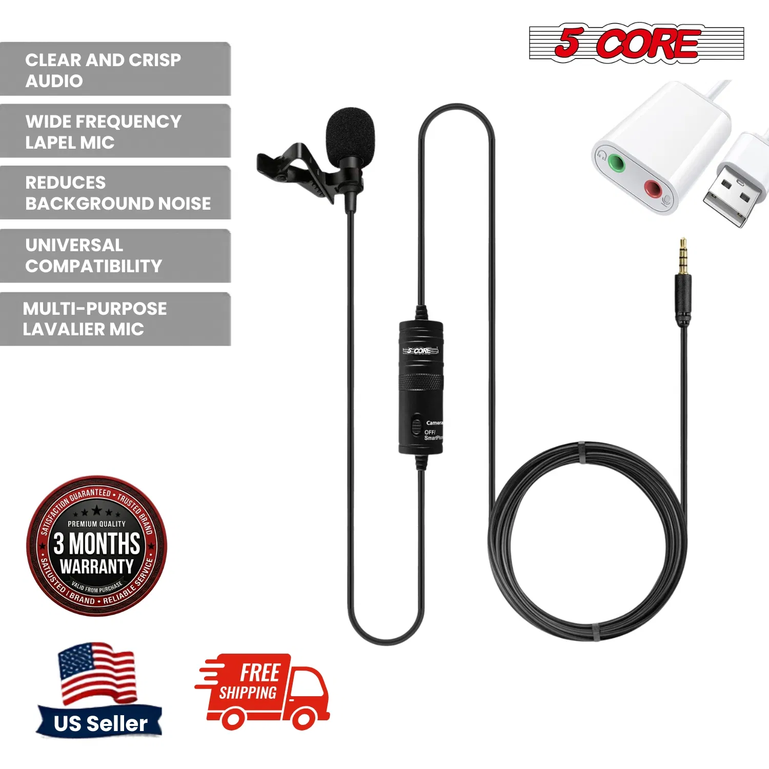 5 Core Microphone Wearable Omnidirectional Condenser Lavalier Body Mic photo 8