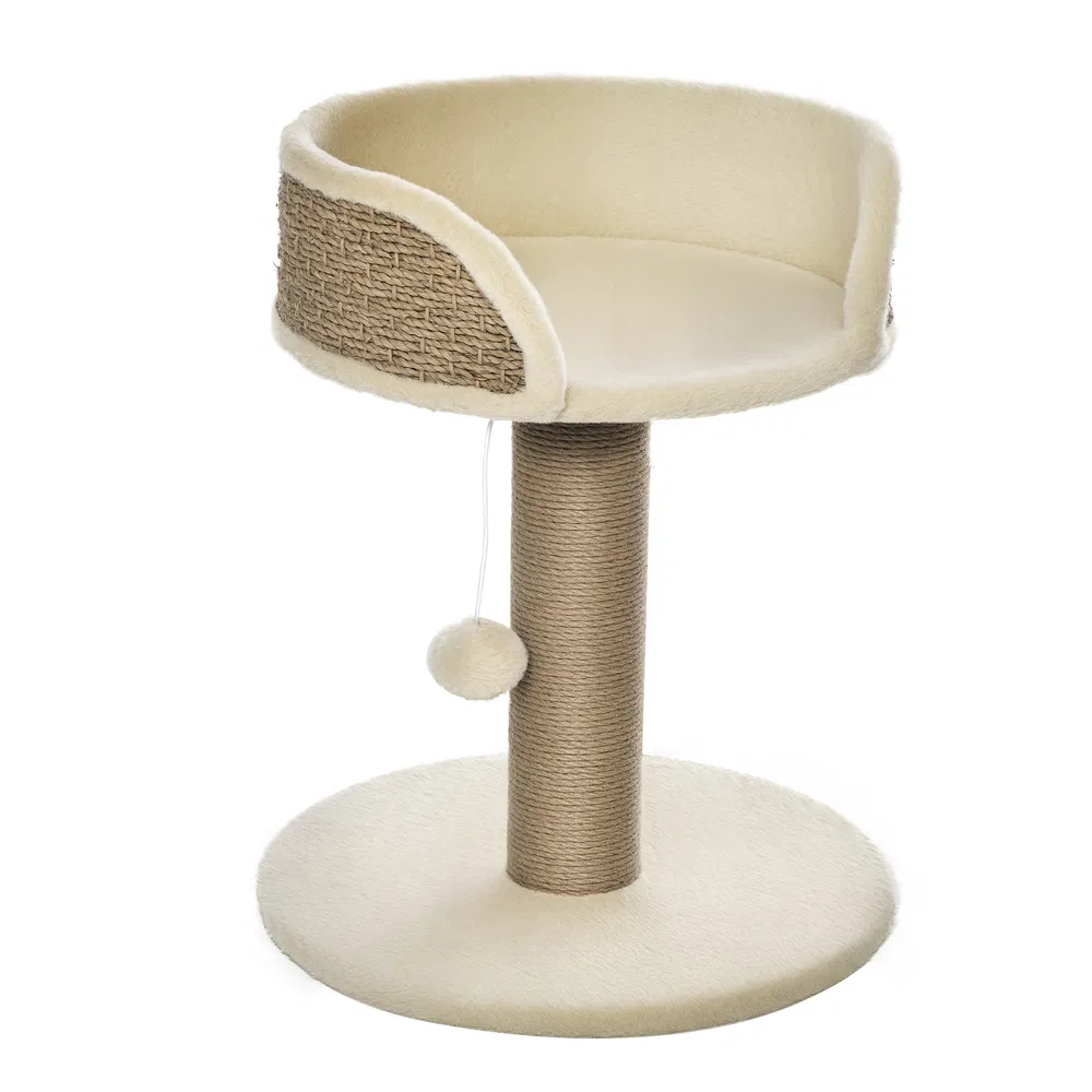 Cat Tree with Scratching Post, Toy Ball, Perch, Small Cat Tower for Indoor Cats - 16" x 16" x 19", Beige photo 2