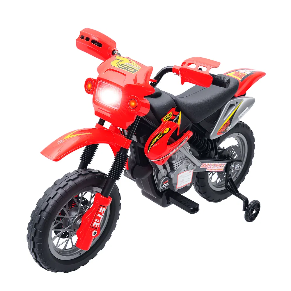 6V Kid Electric Ride On Motorcycle Powered Dirt Bike Battery Scooter For 3-6 Year Old Kids Toddlers W/ Training Wheels Red photo 2
