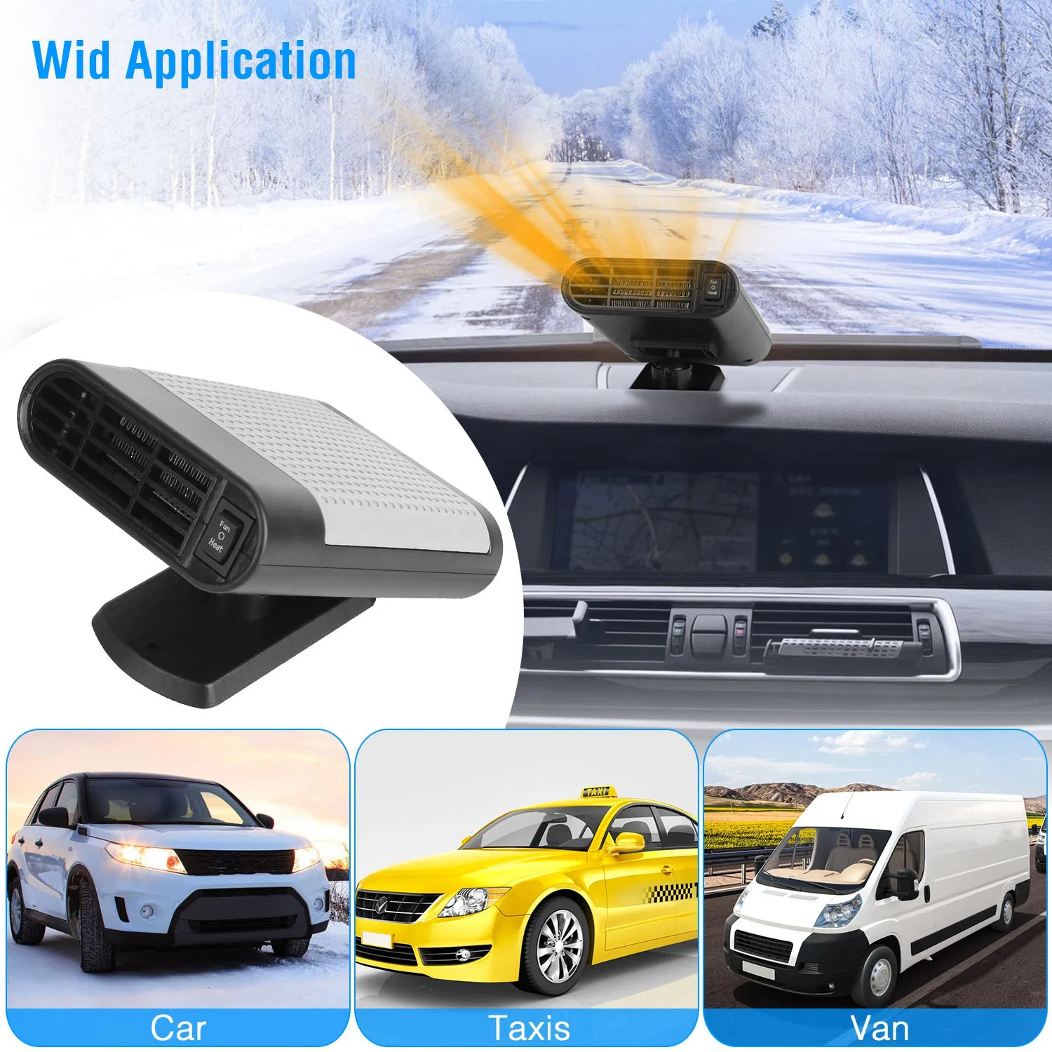 12V 150W Portable Car Heater Heating Fan 2 In 1 Defroster Defogger Demister Windshield Heater Automotive Cooling Fan with Air Purification 360° Rotating Base photo 5