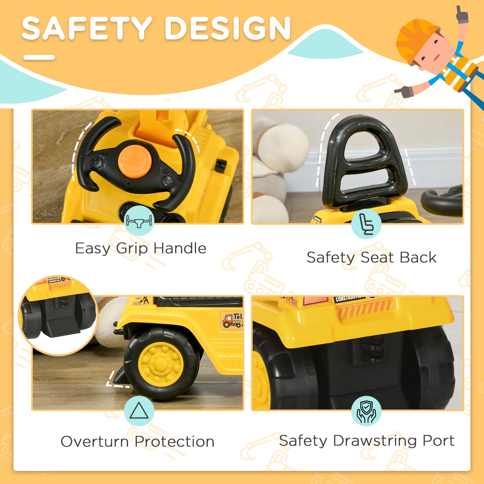 NO POWER 3 in 1 Ride On Toy Excavator Digger Scooter Pulling Cart Pretend Play Construction Truck photo 4