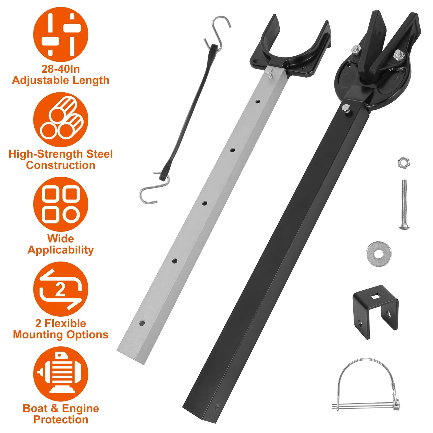 Heavy Duty Boat Transom Saver, 28-40in Adjustable Outboard Motor Support - Shock-Absorbing Rubber Strap, 2 Mounting Options, Fits Under 100 HP Engines, Protects Transom & Extends Motor Lifespan photo 1