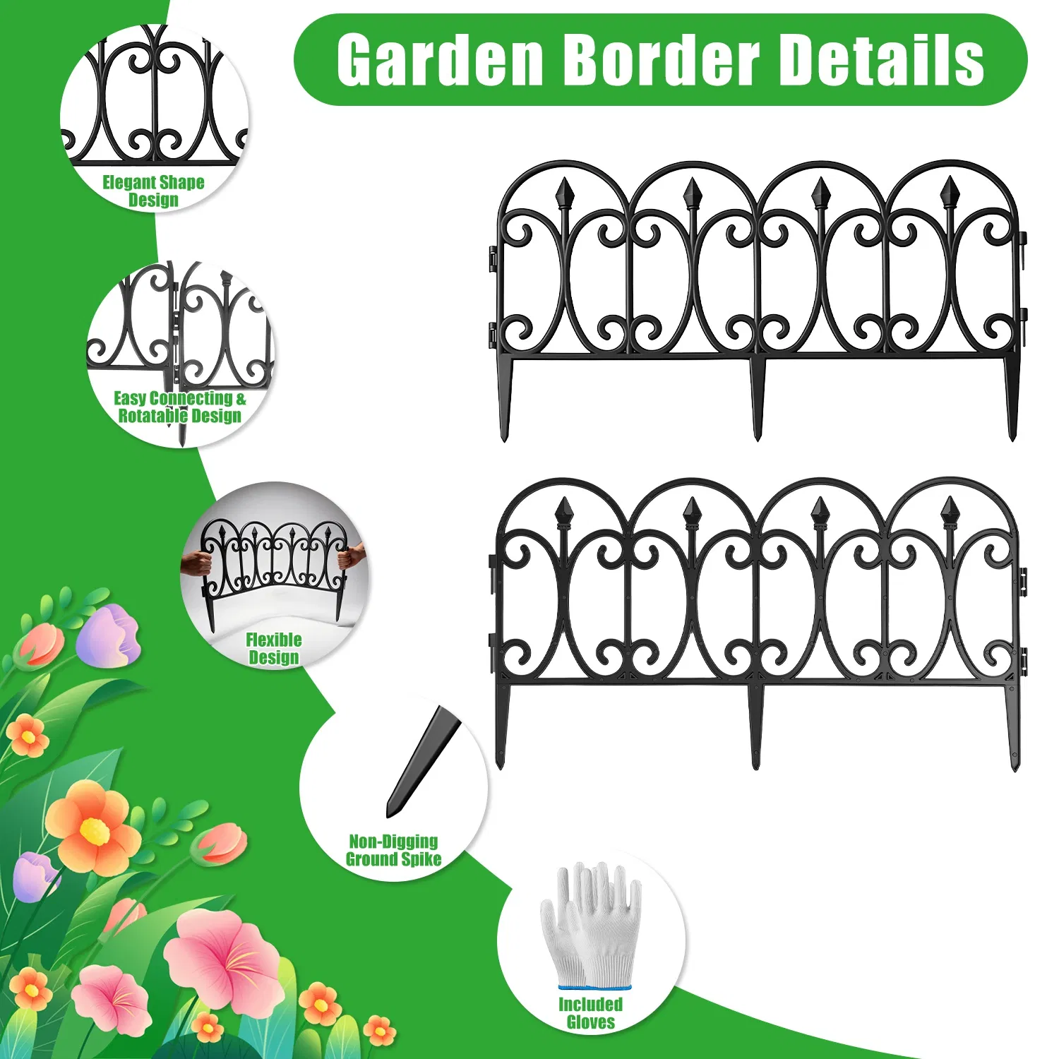 10 Pack Flexible Garden Edging, 19.3FT Interlocking PP Landscape Border with Angle Adjustable Panels, Weather Resistant No Dig Lawn Fence for Flower Bed Pathway Yard Decor photo 3
