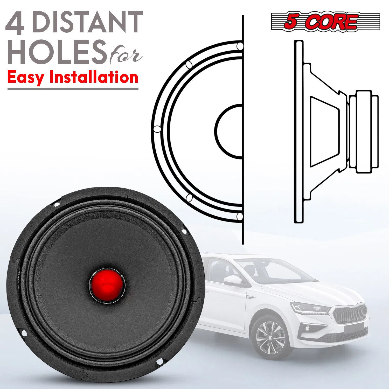 5Core 6.5 Inch 2Pcs Midrange Door Speaker 360W Subwoofer w Aluminum Bullet 4Ω/8Ω Sub Woofer photo 8