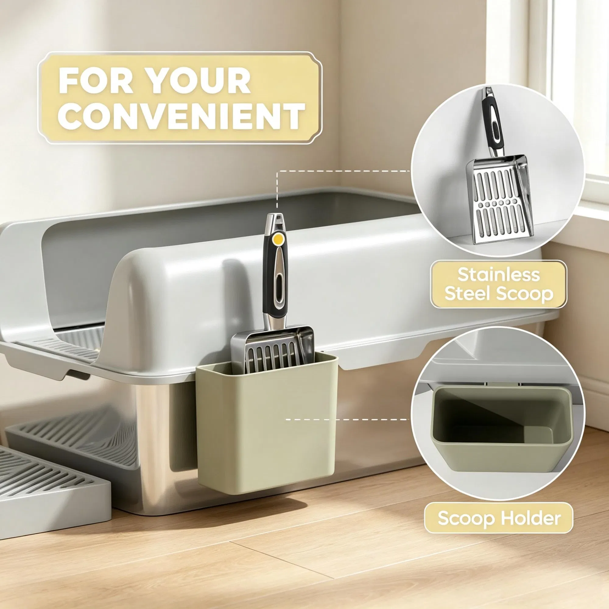 Light Gray 2 Pack High Sided Stainless Steel Litter Box Anti-Urine Leakage for Multi-Cat Households photo 4