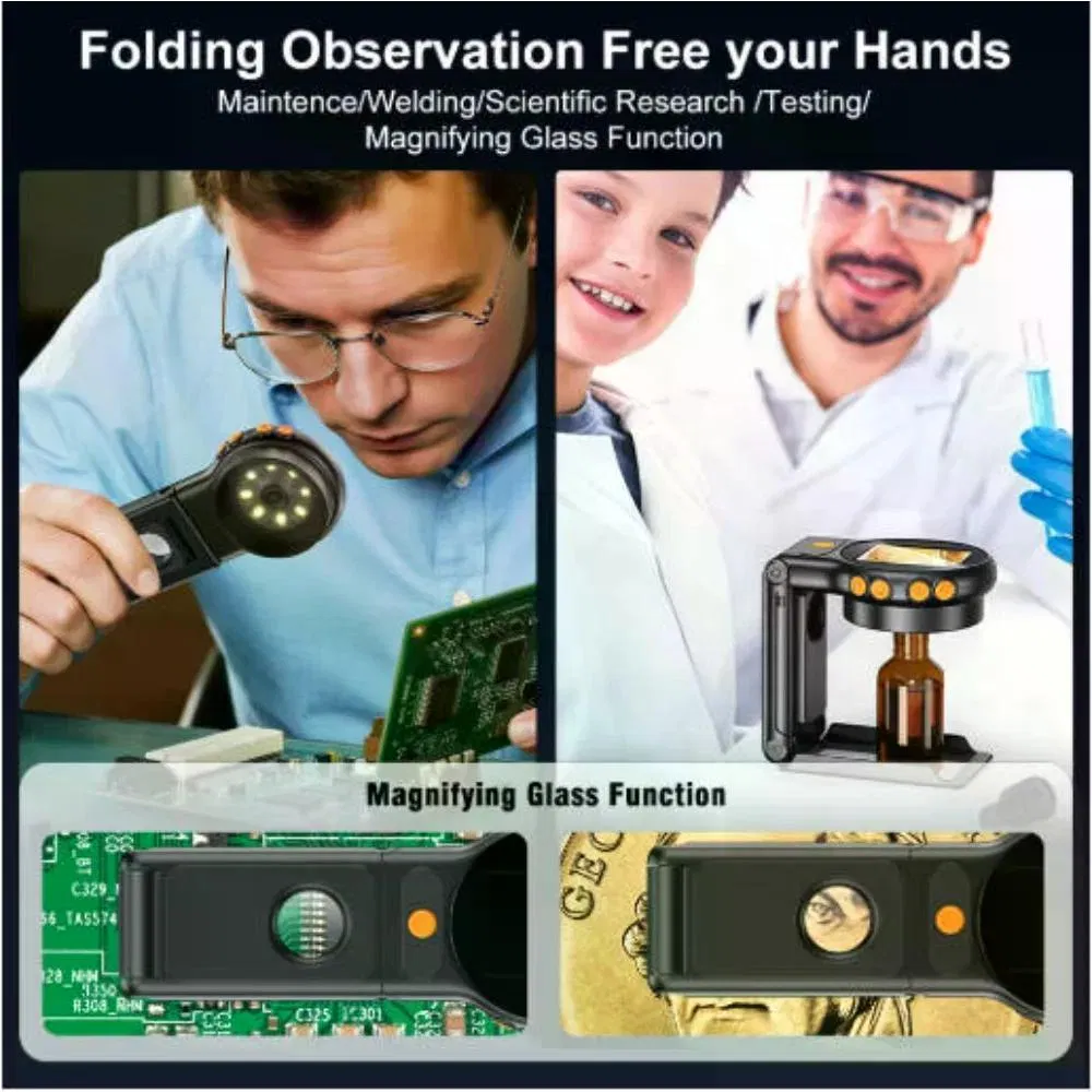 Autofocus 500X Digital Microscope 2MP 8LEDs Coin Video Microscopes Foldable Magnifying Glass 2Inch for Electronics Repair photo 6