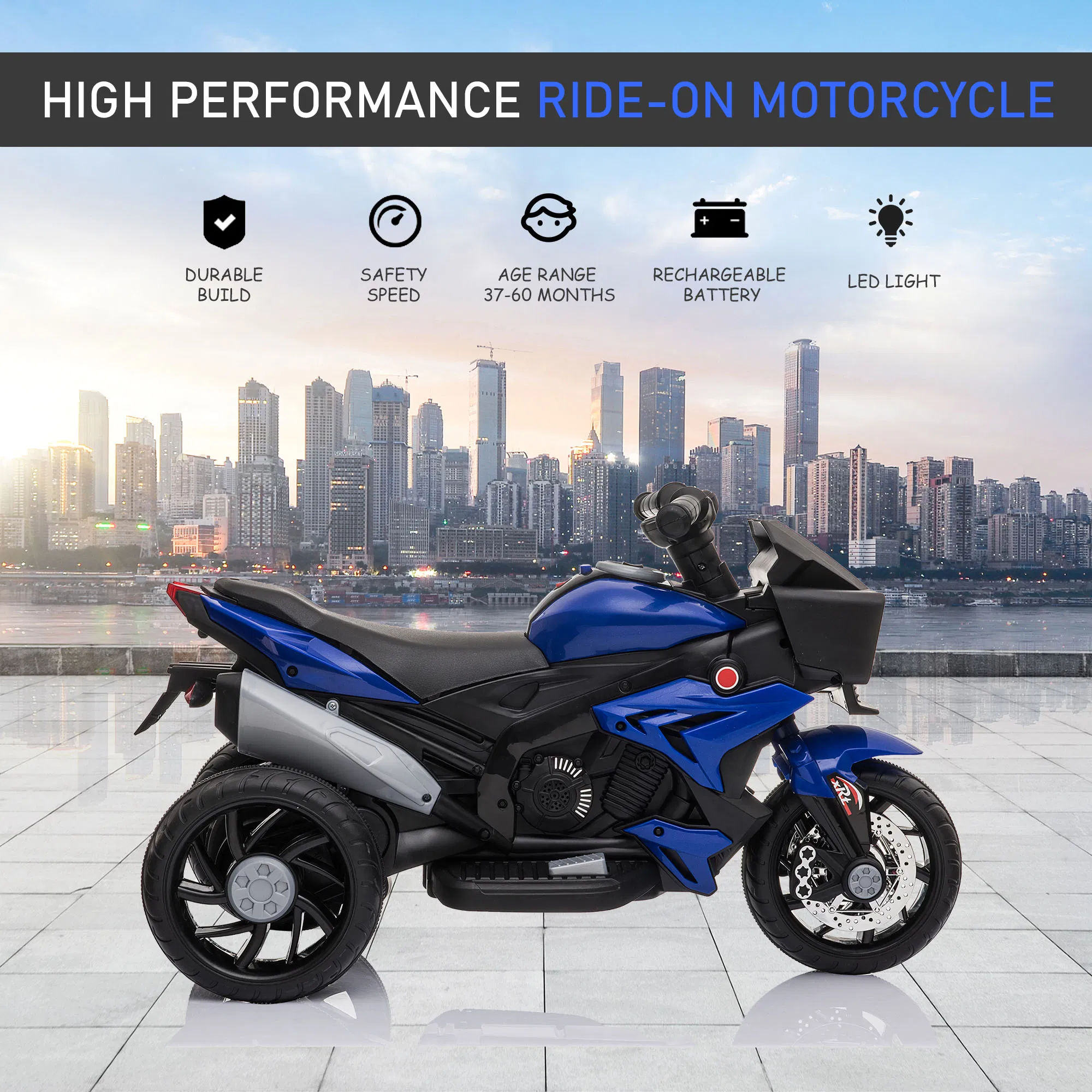Kids Electric Pedal Motorcycle Ride-On Toy 6V Battery Powered w/ Music Horn Headlights Motorbike for Girls Boy Blue photo 2