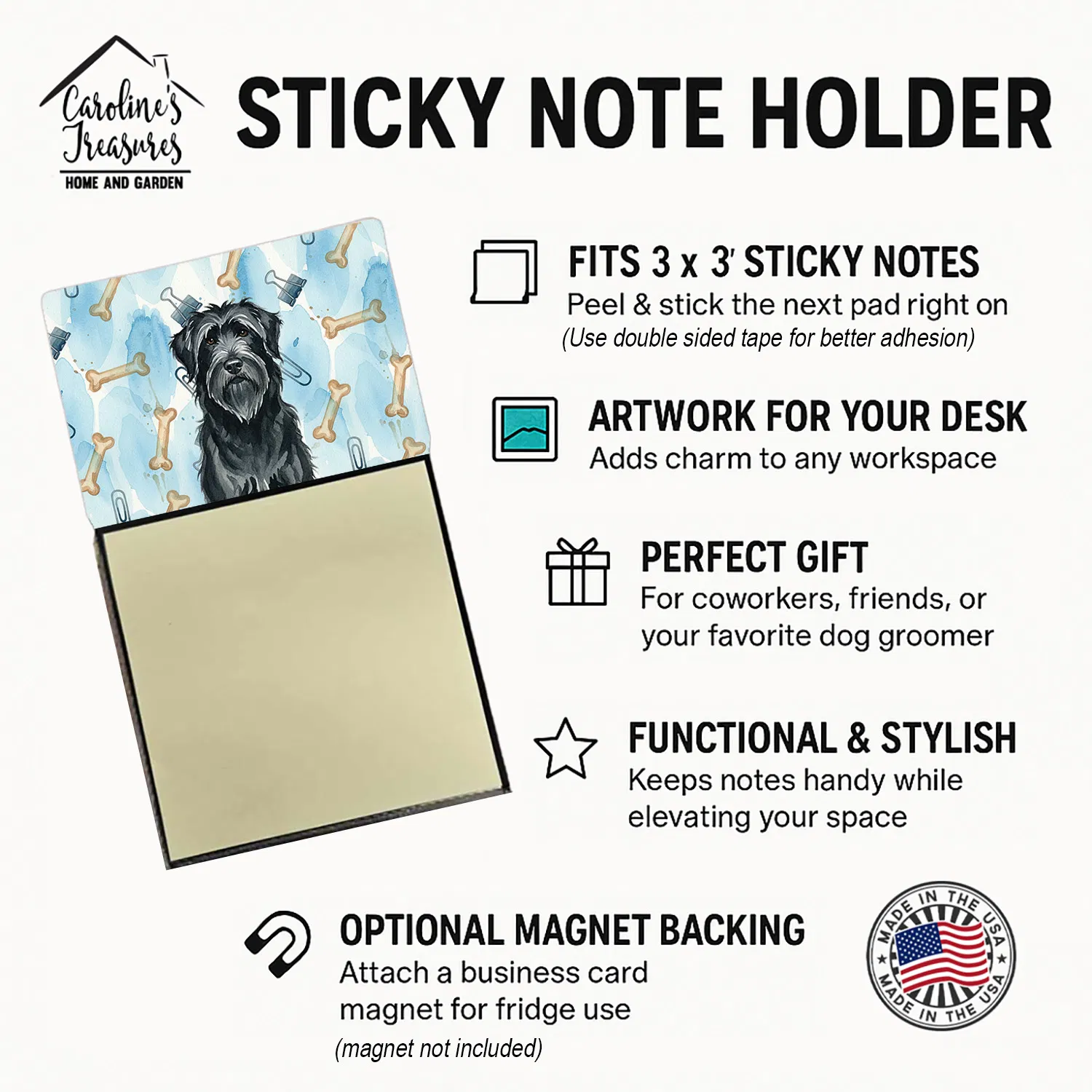 Black Briard Coworker Watercolor Sticky Note Holder Refillable Dispenser Desk Accessory 3x3 Pad Gift photo 2