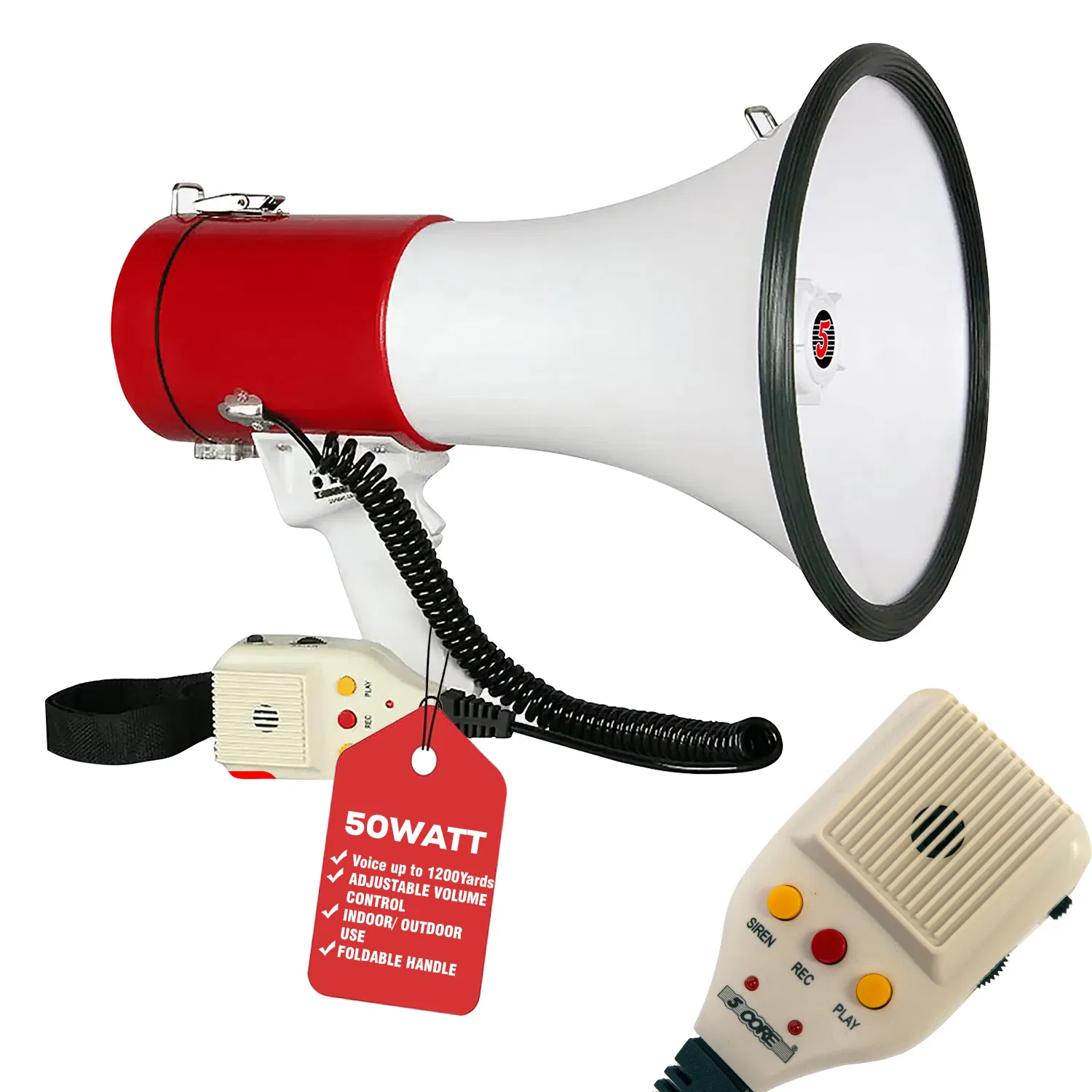 5 Core Megaphone 50W Bull Horn Professional PA Speaker w 1200 Yards Range Loud Siren Voice Amp photo 1