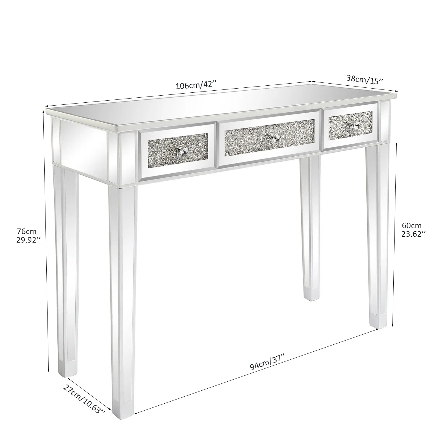FCH Silver MDF Mirror Surface Broken Glass Three Pumping Computer Desk photo 7