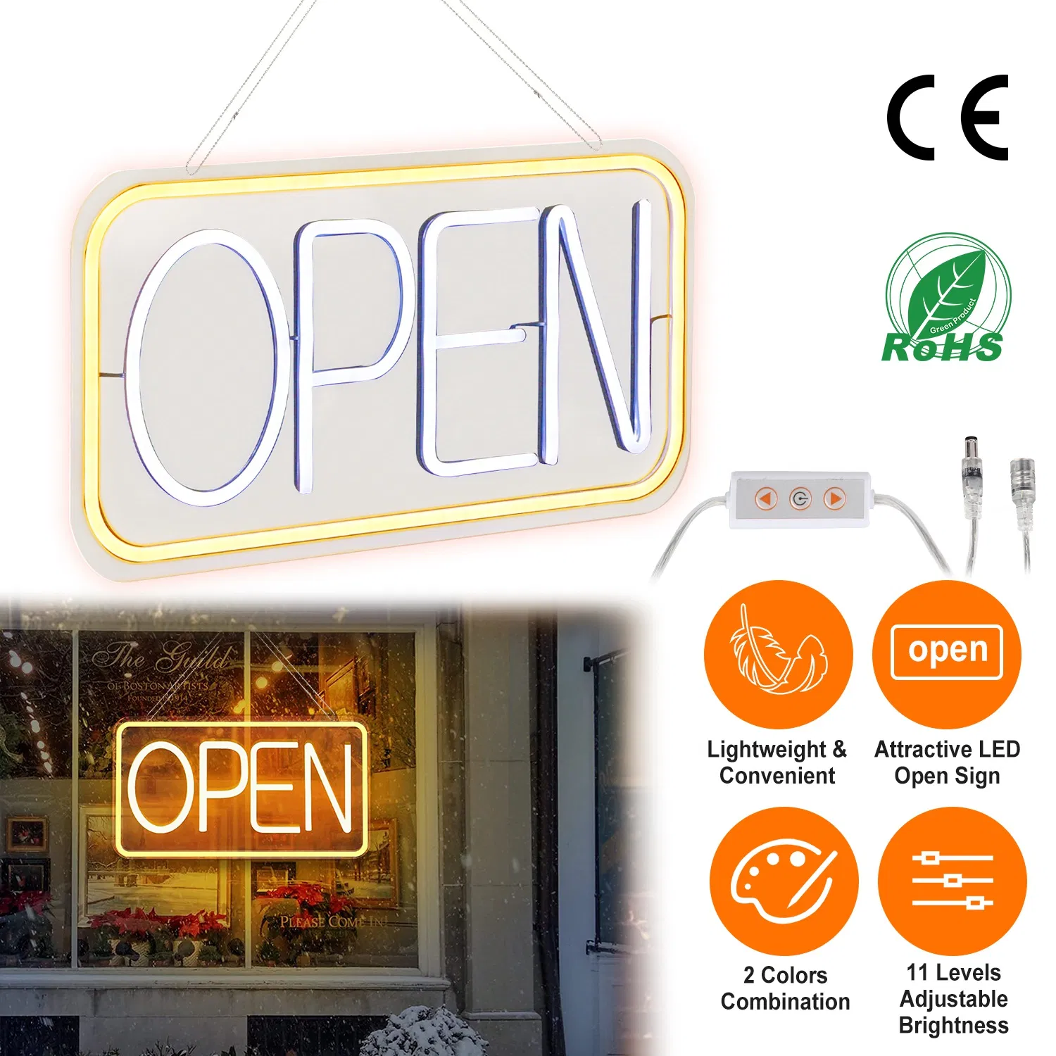 LED Open Sign 16.5x9.1in Business Neon Open Sign Advertisement Board with 11 Levels Adjustable Brightness photo 1
