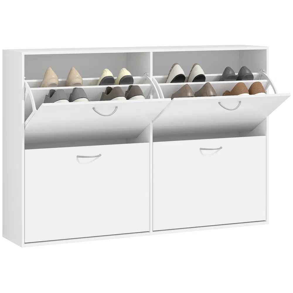 Flip Down Shoe Rack, Multi Cabinet, Wooden Shoe Shelf, Entryway, 4 Drawer Organizer, Freestanding Unit, White photo 2