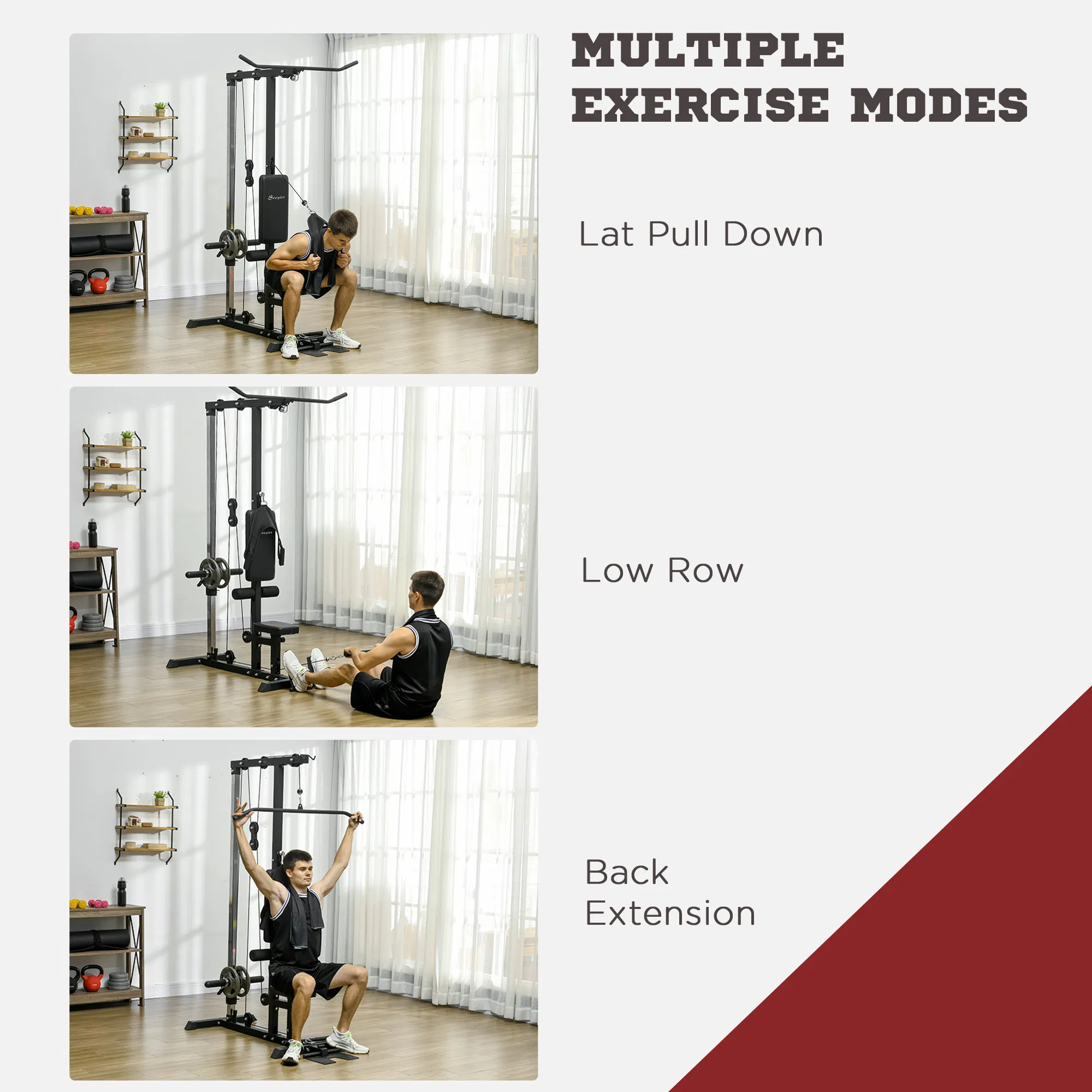 Lat Pull Down Machine, High / Low Pulley Machine with Adjustable Seat and Flip-Up Footplate, Black photo 2