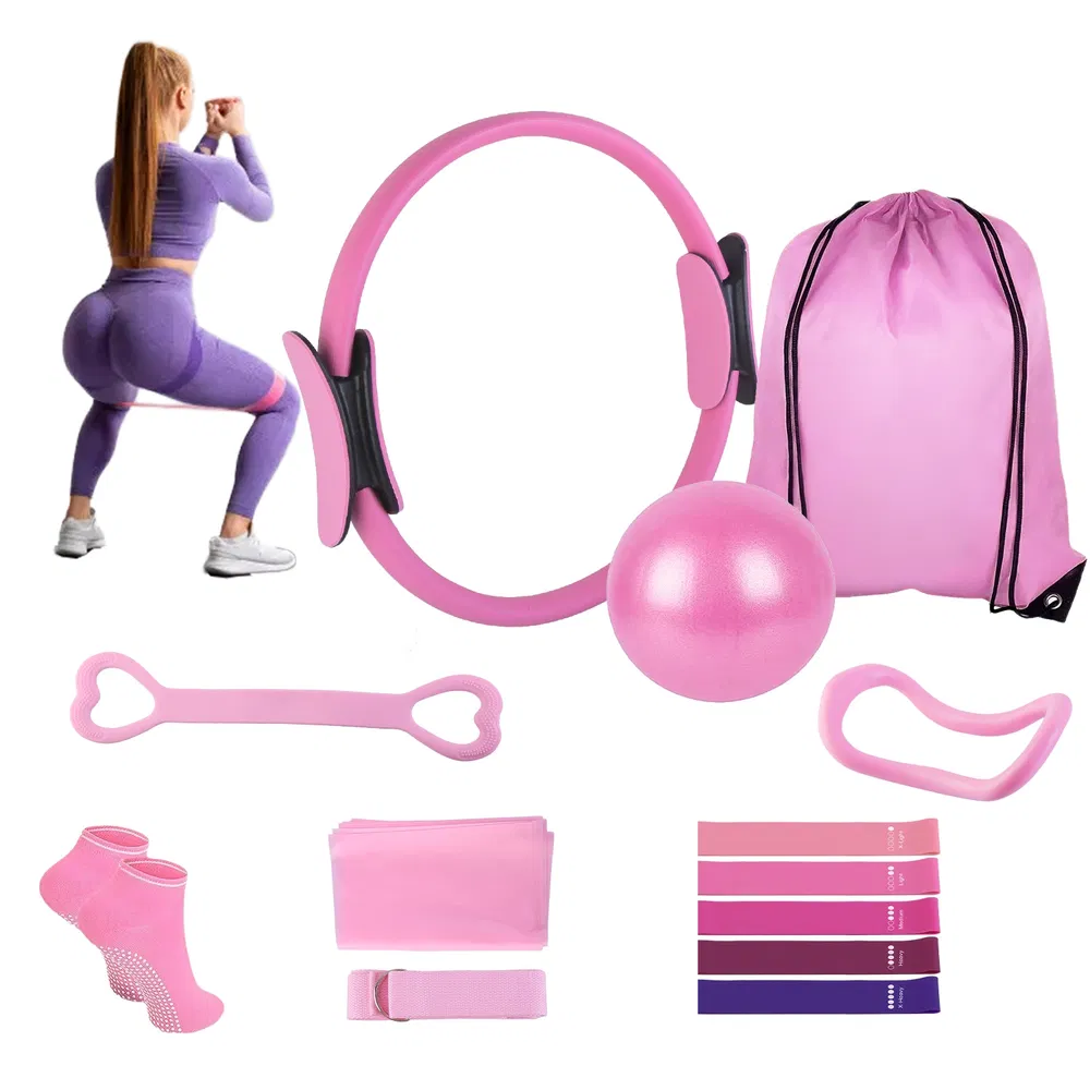 14Pcs Pilates Ring Set with Resistance Bands Yoga Ball Non-Slip Socks, All-in-One Home Gym Equipment for Core Arm Back Training, Portable for Travel photo 2