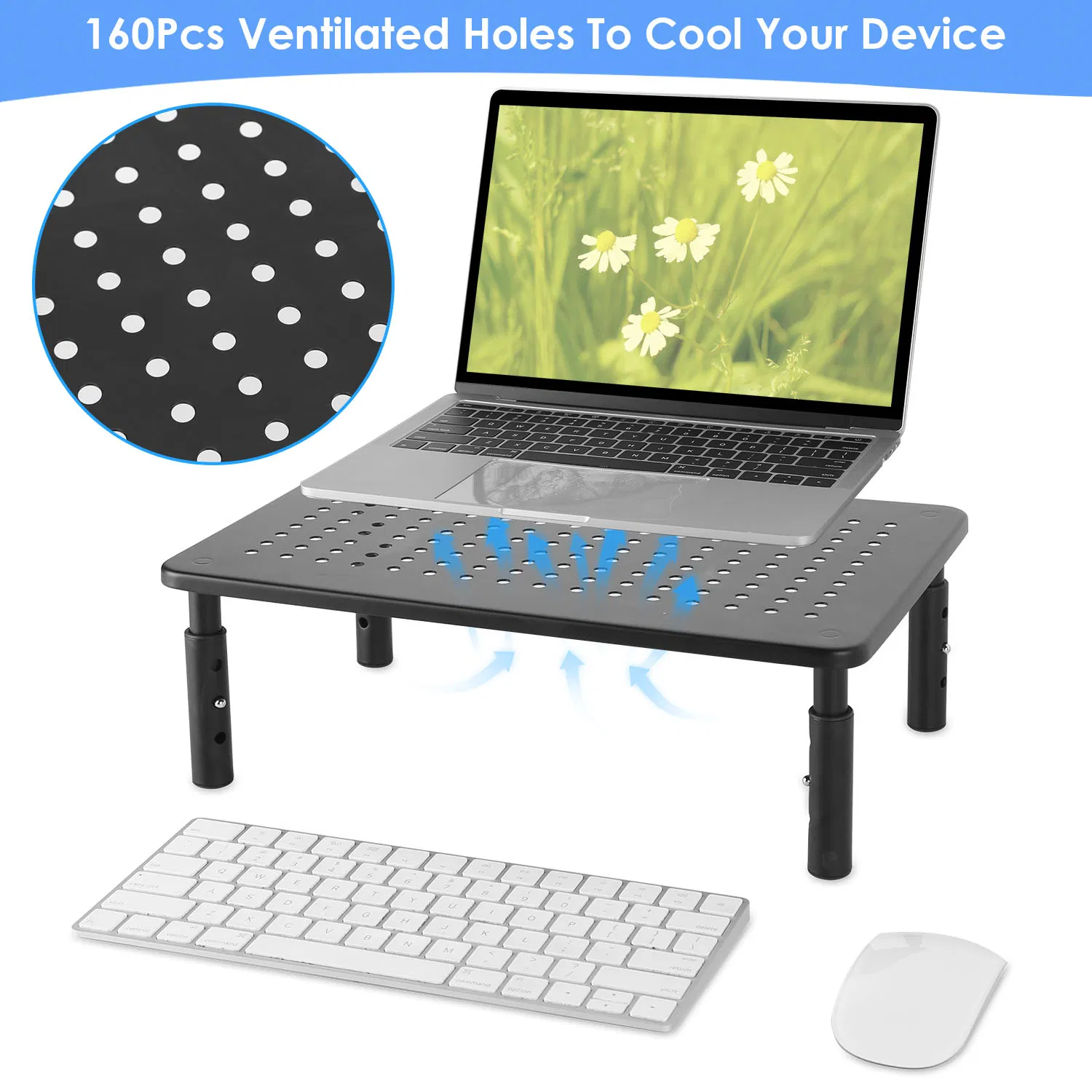 3-Level Adjustable Computer Monitor Stand, Metal Mesh Ventilated Riser, 44 Lbs Max Load, Easy Assembly for Home Office Desktop Use photo 4
