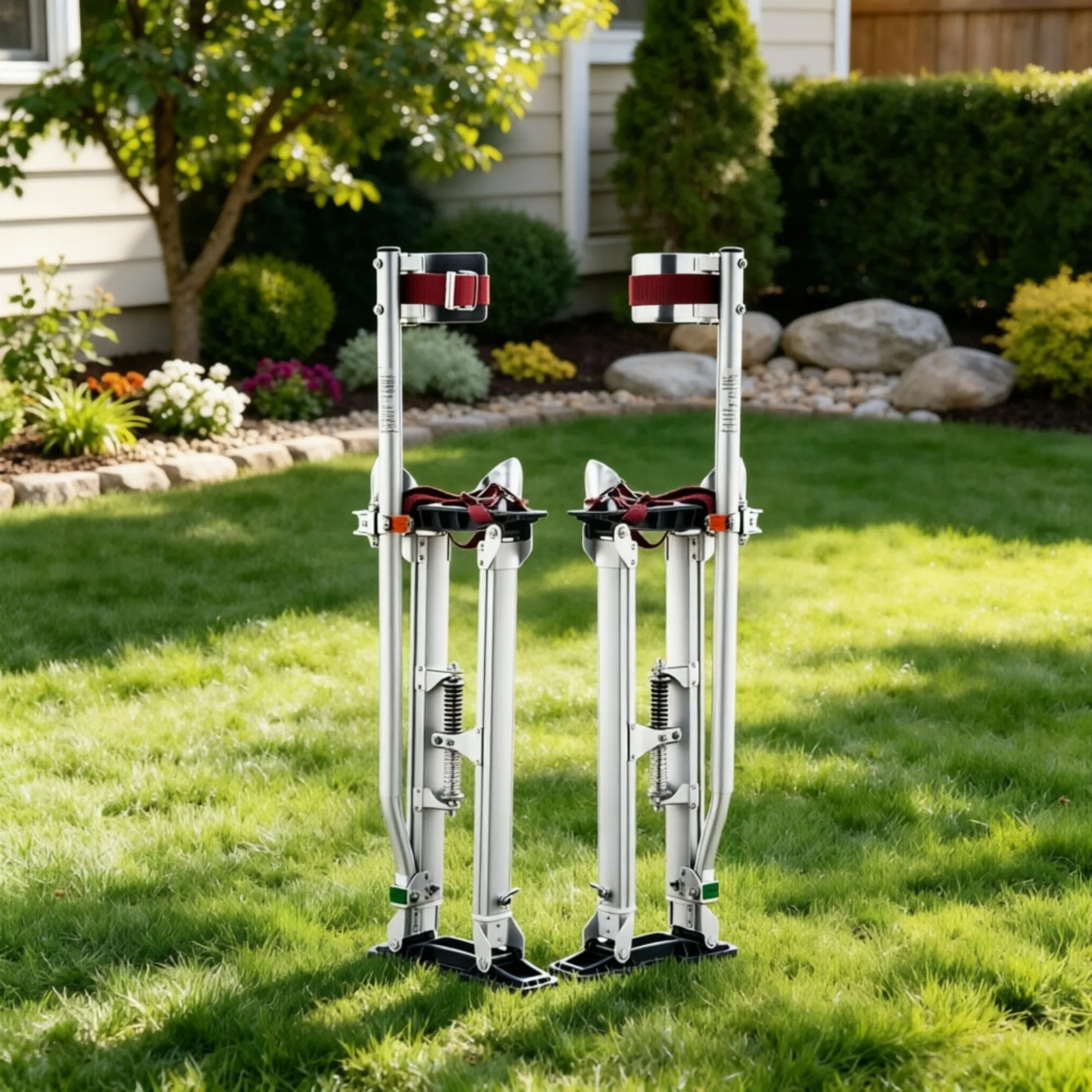 24''-40'' Adjustable Drywall Stilts with Protective Knee Pads, Durable Non-slip Work Platform for Painting, Taping & Walking, Silver photo 6