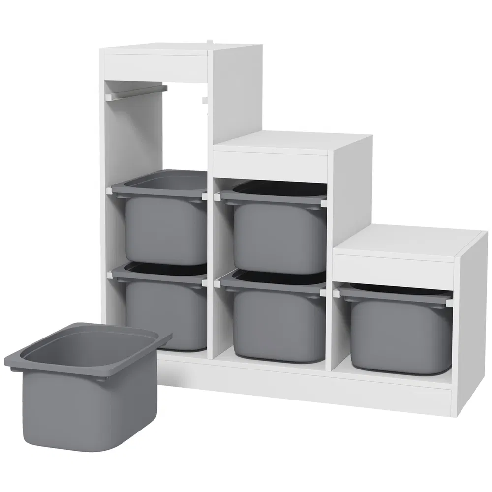 3 Layers Toy Storage Organizer Kids Bookshelf Children Toy Storage w/ 6 Plastic Bins, White photo 2