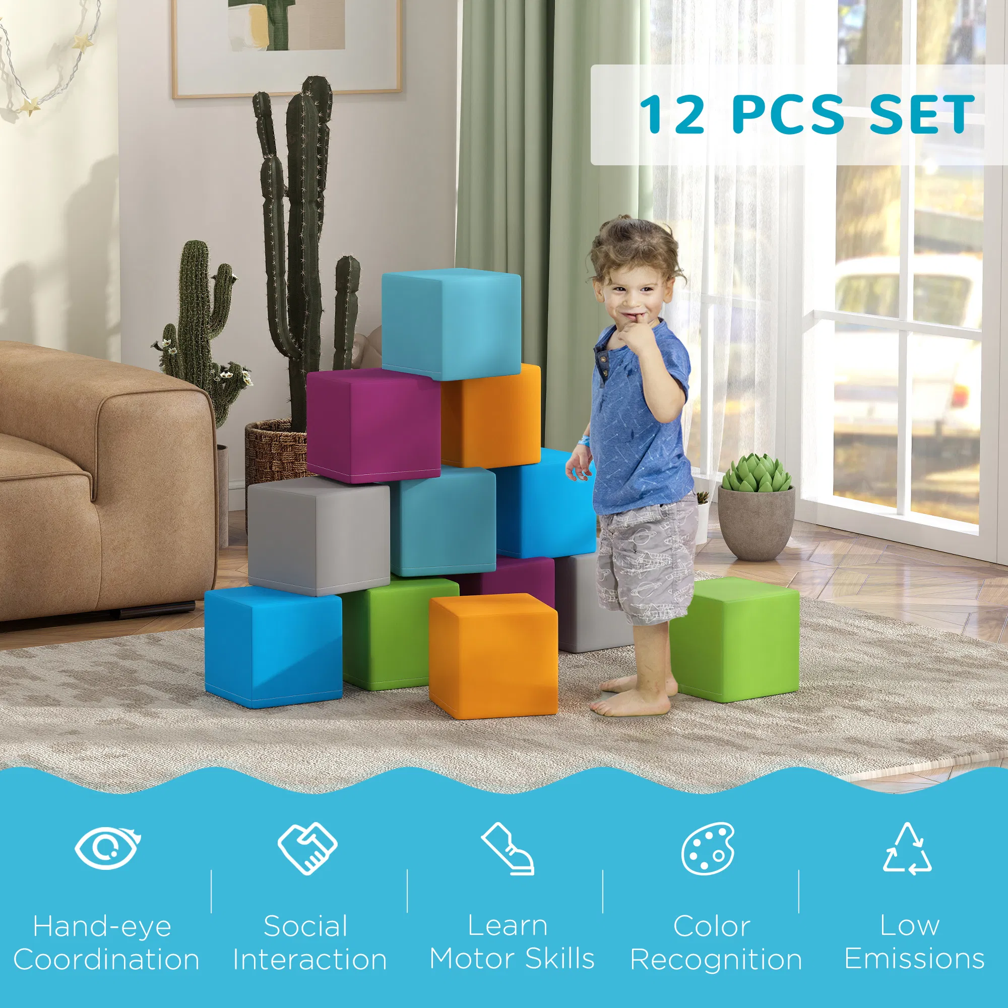 12 Piece Soft Play Blocks Soft Foam Toy Building And Stacking Blocks - Multicolours photo 4