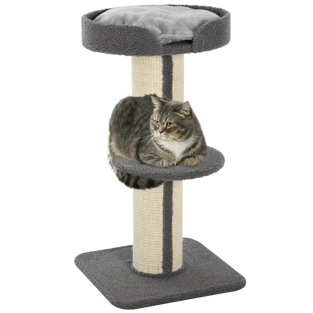 Cat Tree Kitty Tower with Sisal Mat Scratching Post, Cat Bed, Cushion, Perch, 18" x 18" x 36", Grey photo 2