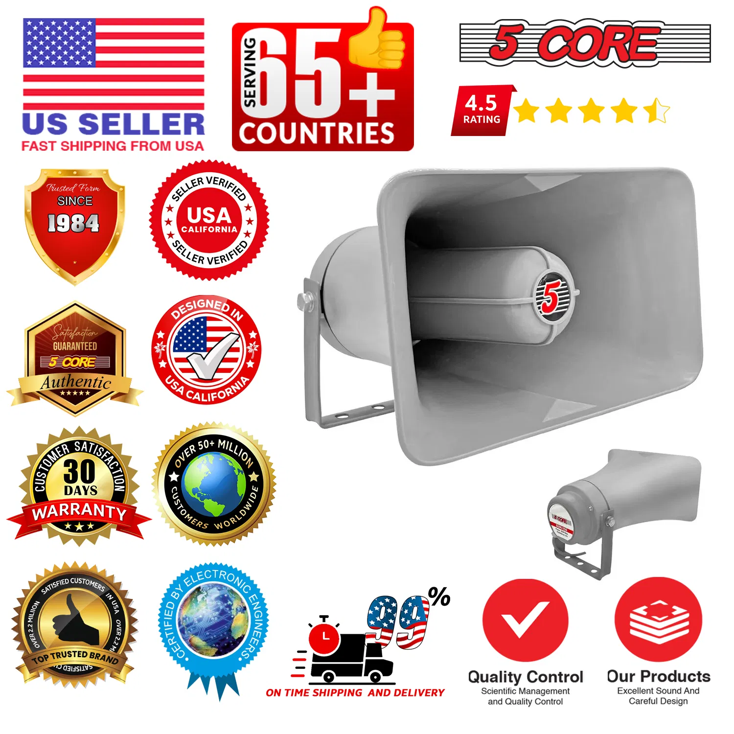5 Core PA Horn 10/13/16" Loud Speaker Indoor Outdoor Bull Horn All Weather photo 5