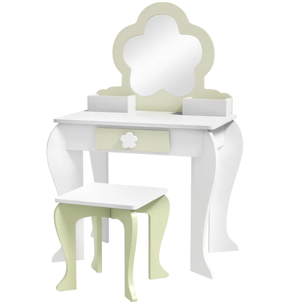 Kids Makeup Vanity Set with Stool, Mirror, Drawer, Storage Boxes, White photo 2