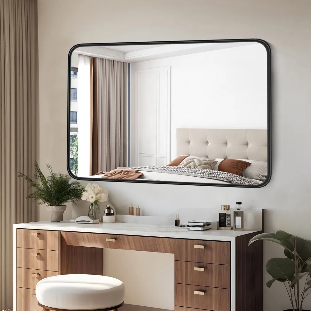 Large Rectangle Vanity Framed Mirror for Wall Matte Metal Framed 30x40 Inch Modern Mirror Tempered Glass For Living Room photo 8
