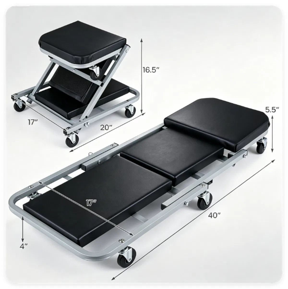 40" 2-in-1 Mechanic Creeper Seat with 360 Swivel Casters, Heavy Duty Metal Frame Auto Repair Rolling Stool with 1.5" Thick Oil-Proof Cushion for Garage Car Maintenance photo 3