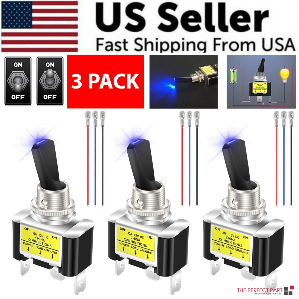 3Pcs 12V 30A Blue LED Light Toggle Rocker ON/OFF Switch 3Pin Marine Car Boat ATV photo 2