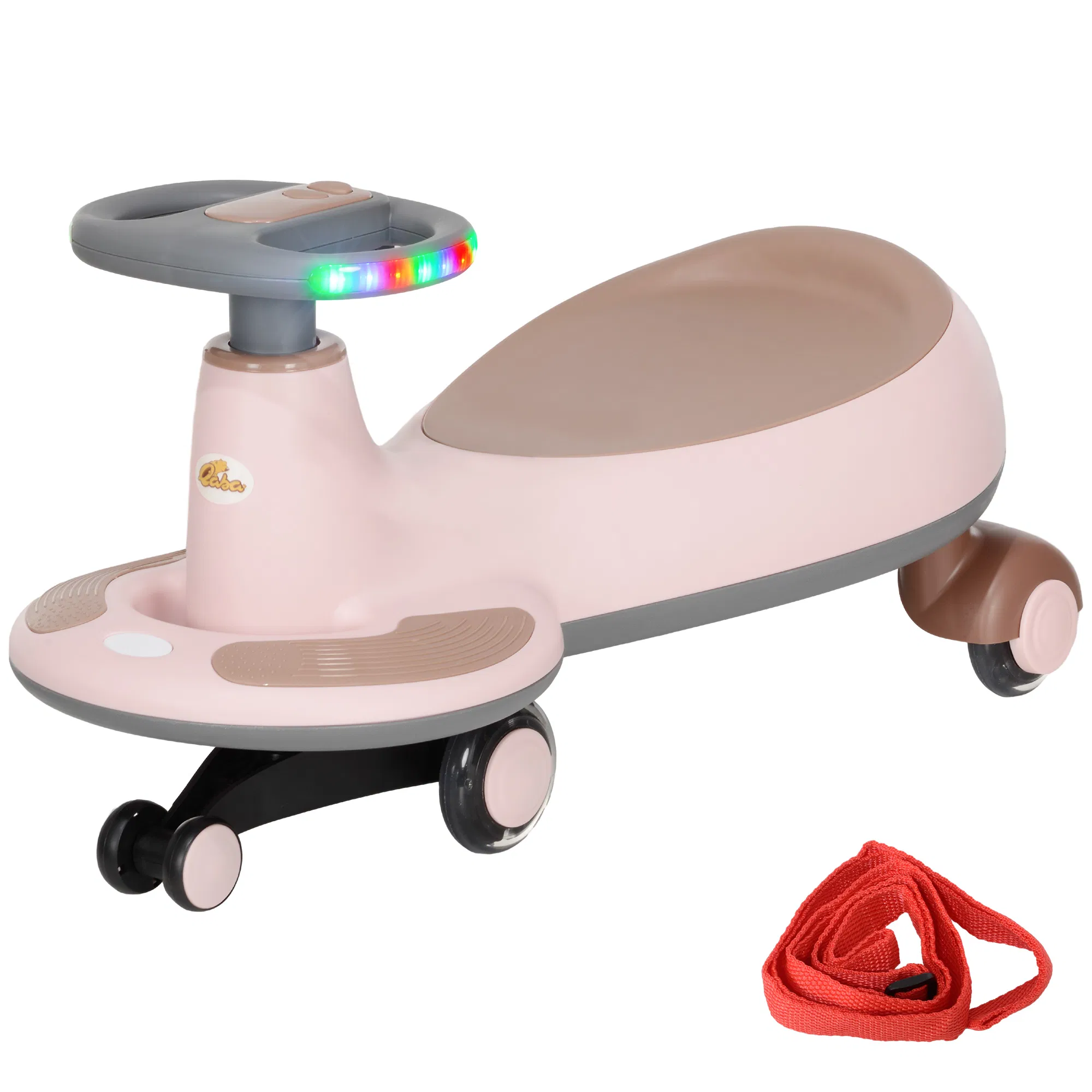 Kids Wiggle Car w/ Parent Traction Rope, Music, Light, Pink photo 1