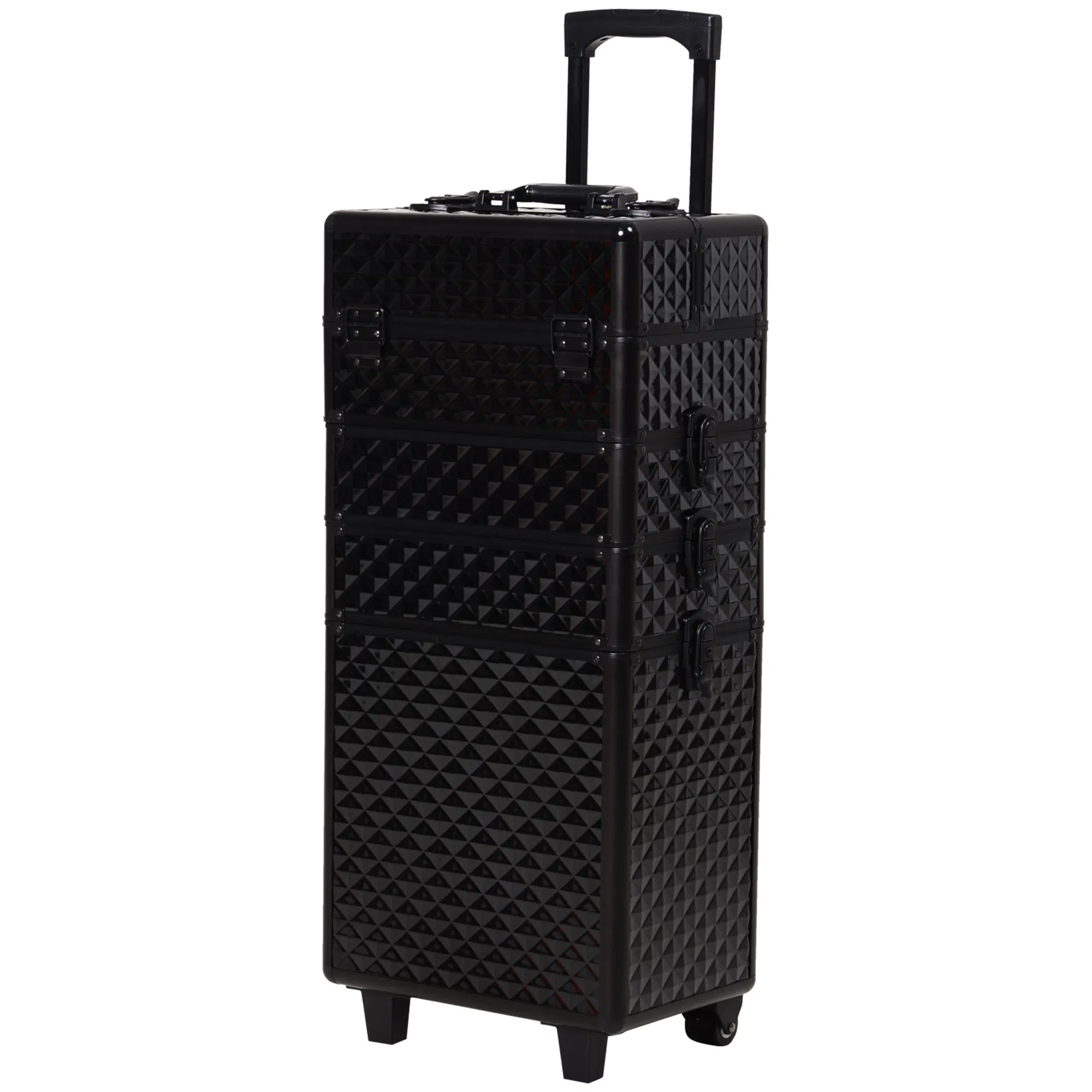 4 in 1 Makeup Train Case Portable Aluminum Rolling Cosmetic Organizer Trolley with Wheels Multiple Compartments Black photo 1