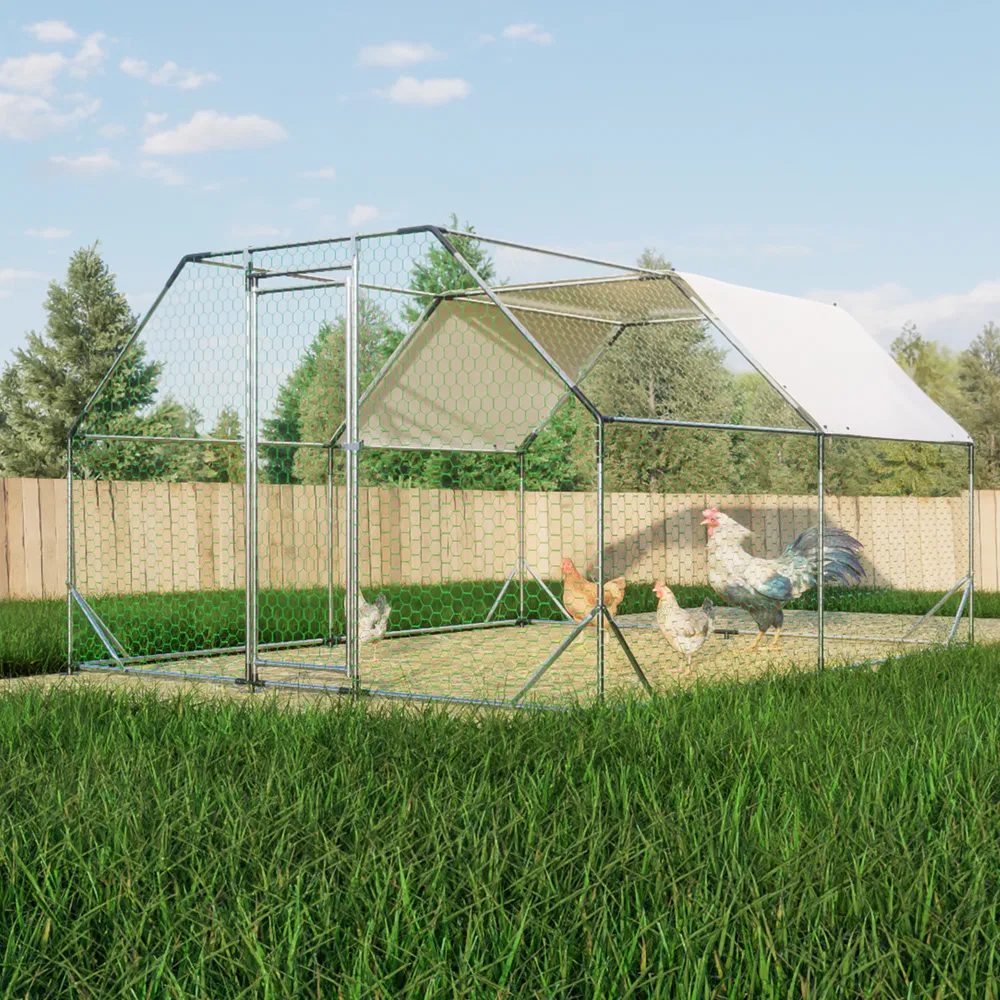 10 ft. x 13 ft. Galvanized Large Metal Walk in Chicken Coop Cage Farm Poultry Run Hutch Hen House photo 8