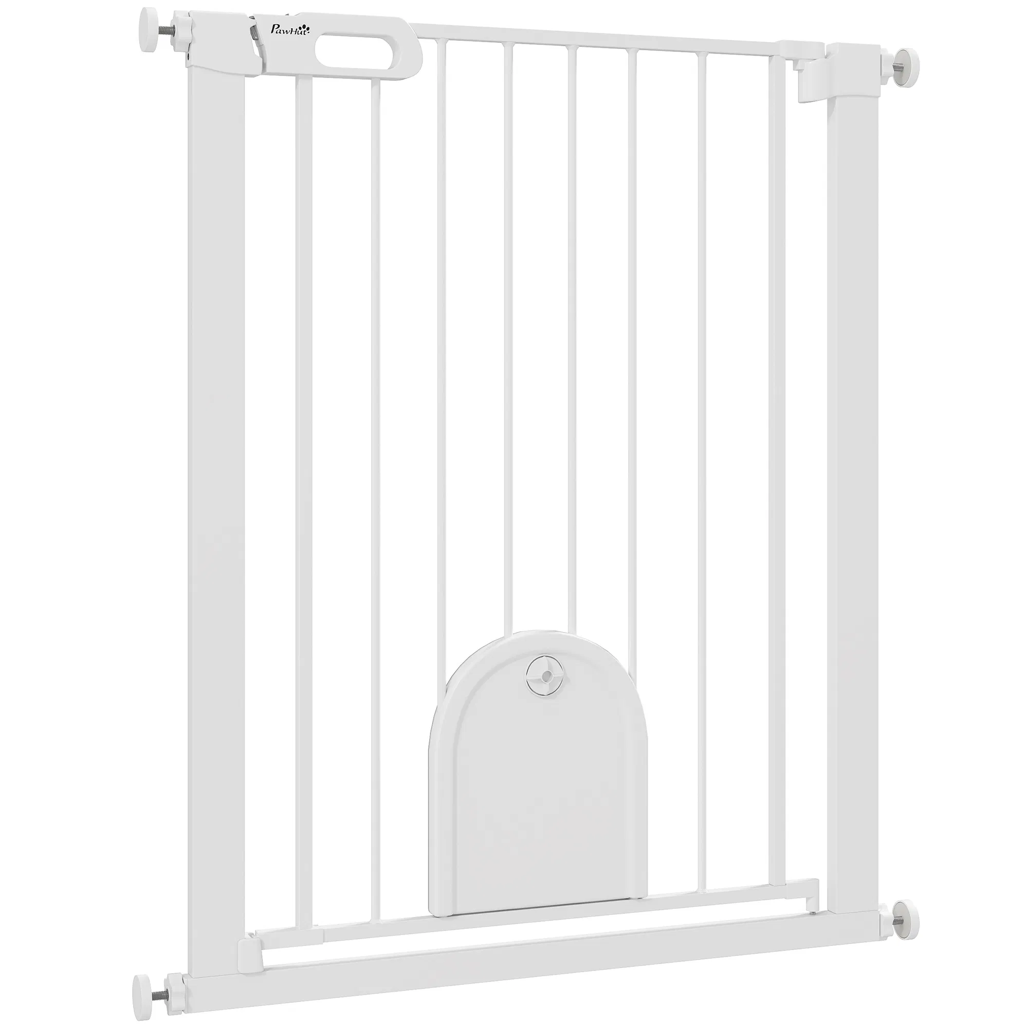 30"-32" Extra Wide Pet Gate Barrier with Small Door, 35"H Dog Gate with Safety Gate Barrier, Stair Pressure Fit, White photo 1