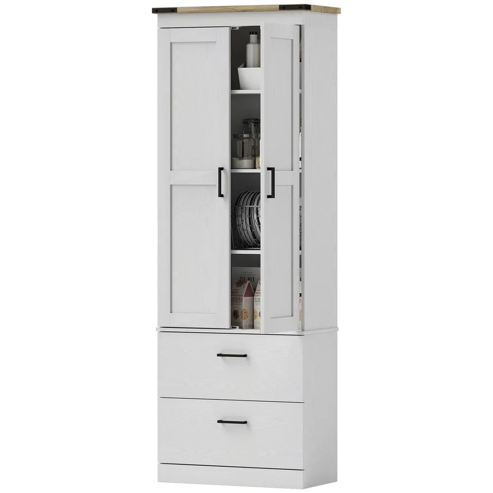 67" Tall Kitchen Pantry Storage Cabinet, Kitchen Pantry Cabinet with Doors, Drawers and Adjustable Shelves, Cream White photo 2