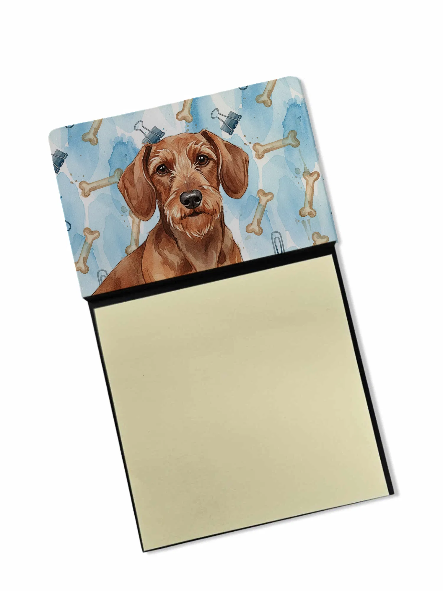 Wirehaired Red Dachshund Coworker Watercolor Sticky Note Holder Refillable Dispenser Desk Accessory 3x3 Pad Gift photo 1