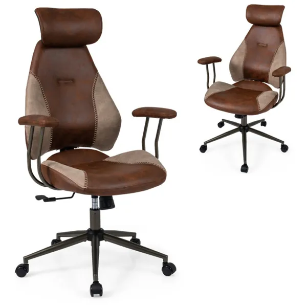 Brown Color Blocking Office Chair with 2D Adjustable Headrest, Ergonomic High-Back Desk Chair 330 lbs Capacity photo 1