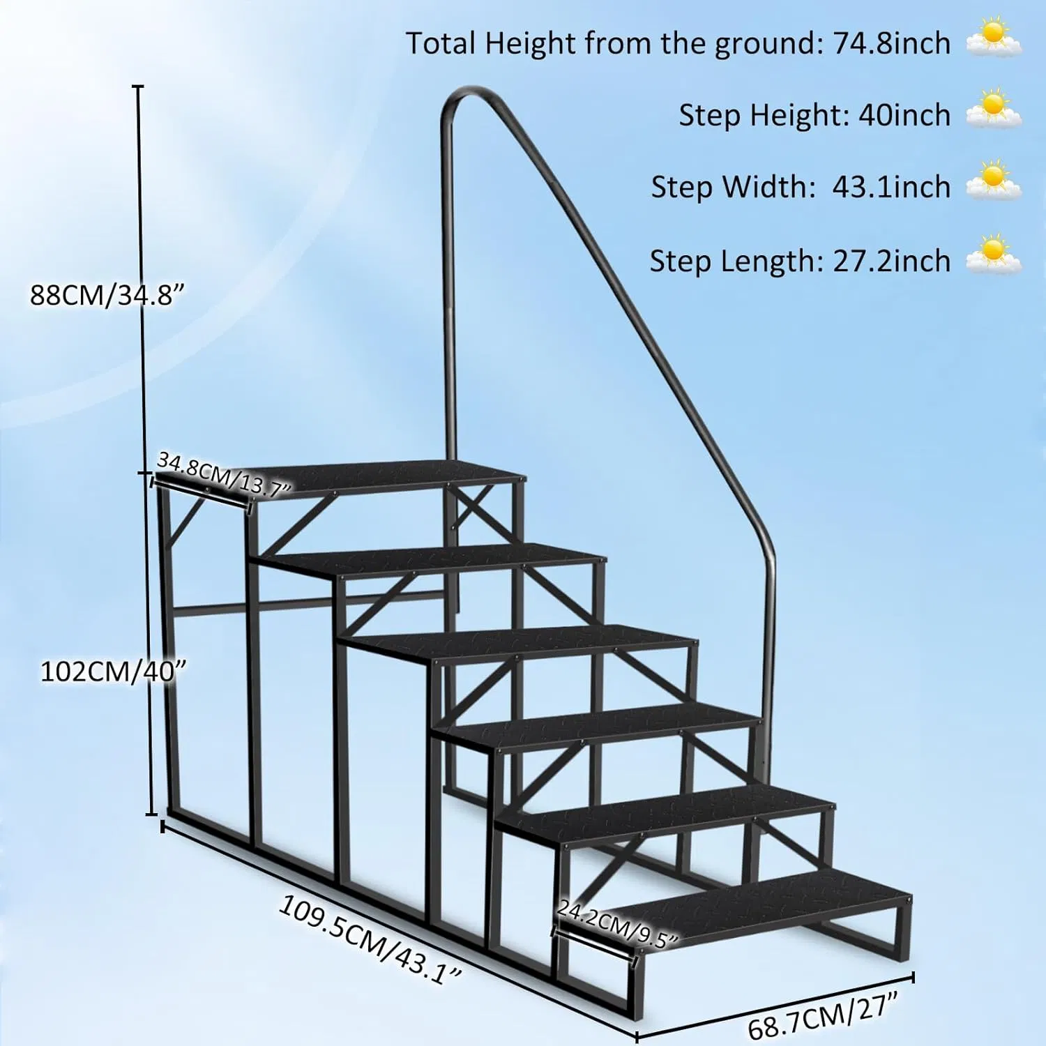 Swimming Pool Ladder Above Ground Pools, Step Stool Ladder with Handrails, Heavy Duty Hot Tub Steps (6 Step) photo 4