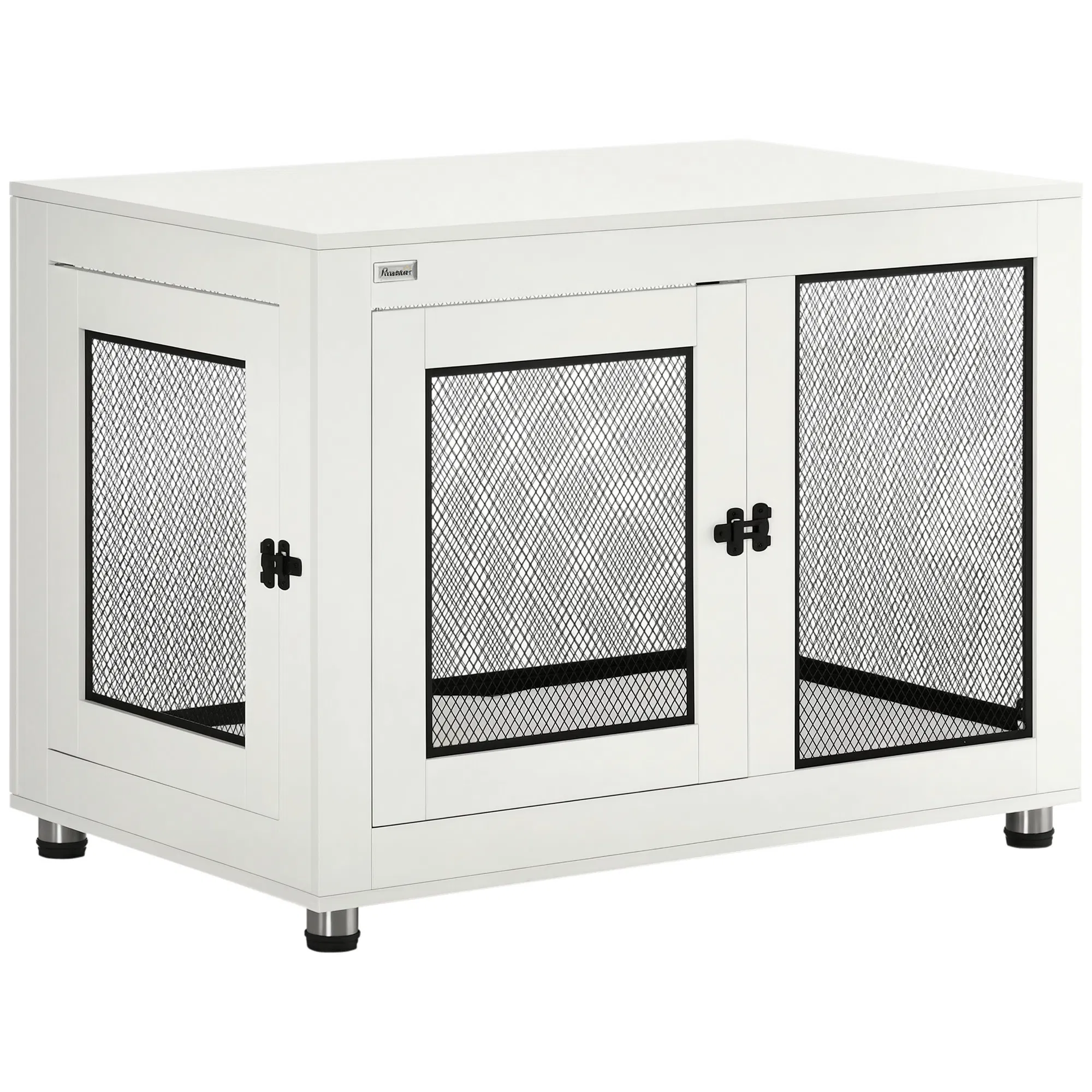 Pet Crate End Table with Water-resistant Cushion or Large Medium Dogs, White photo 1