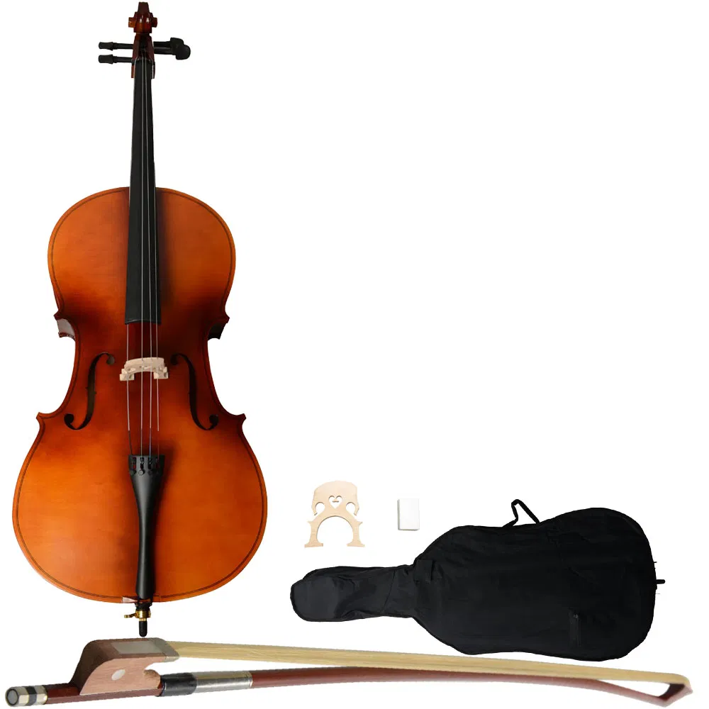 4/4 Acoustic Cello Case Bow Rosin Wood Color photo 1