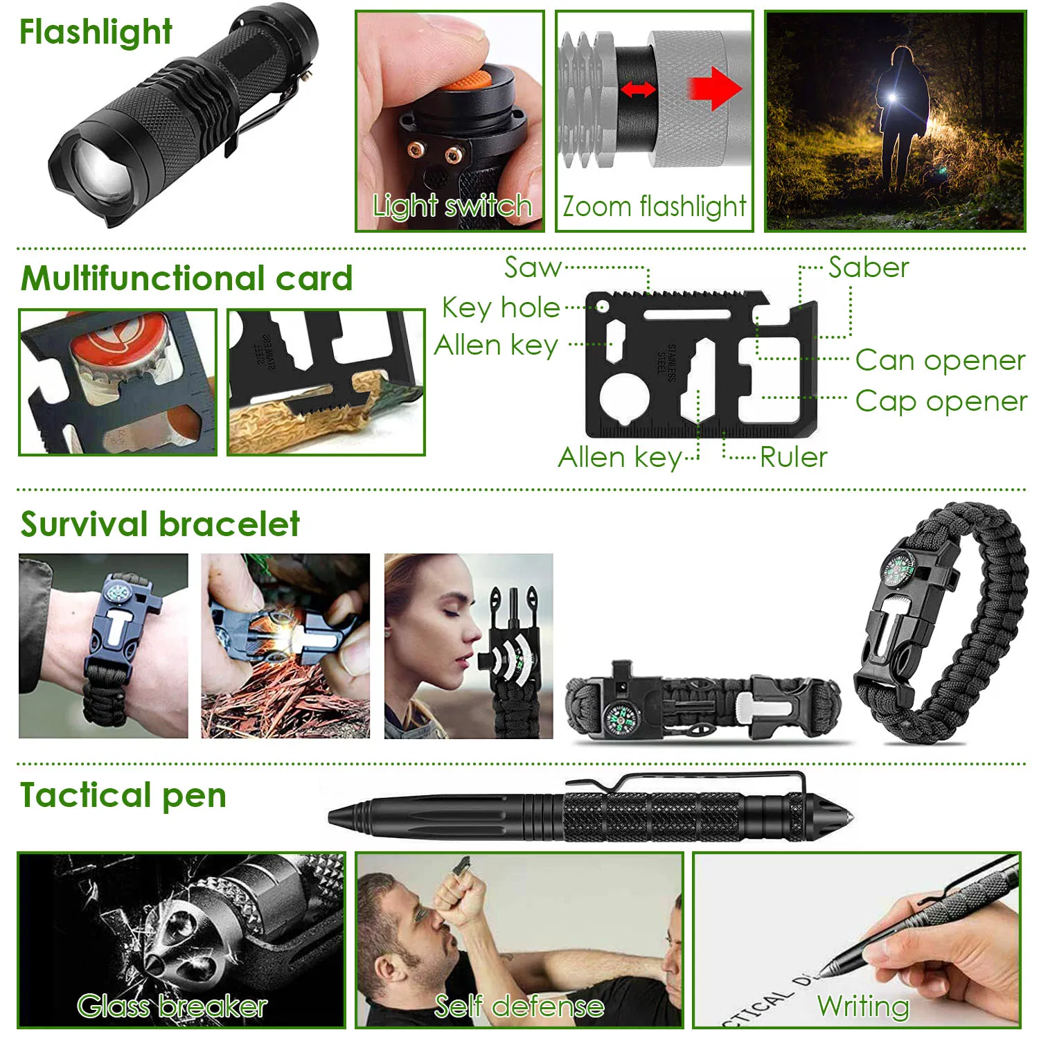 47Pcs Emergency Survival Kit Survival EDC Gear Equipment Tool First Aid Supplies Kit Tools with Pouch for Hiking Hunting Disaster Camping Adventure photo 6