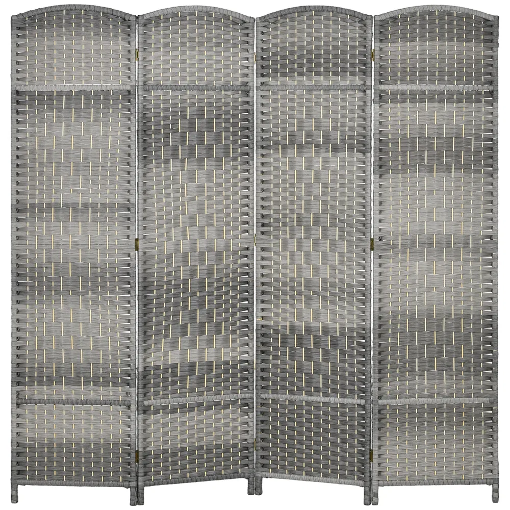 6 Ft Tall Folding Room Divider, 4 Panel Portable Privacy Screen, Hand-Woven Partition Wall Divider, Mixed Grey photo 2