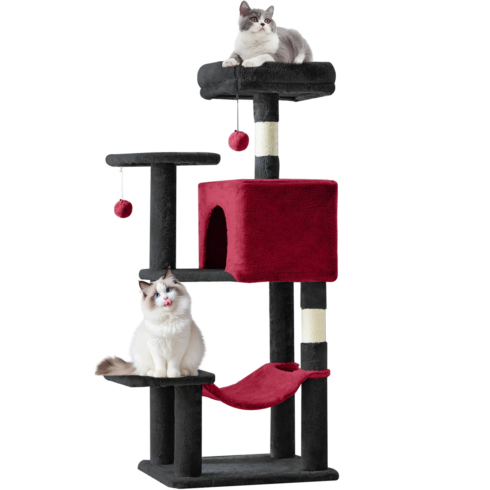 44 inch Cat Tree Tower, Multi-Cat Climbing Tower with, Natural Sisal Scratching Posts, Extended Platform, Hammock photo 1