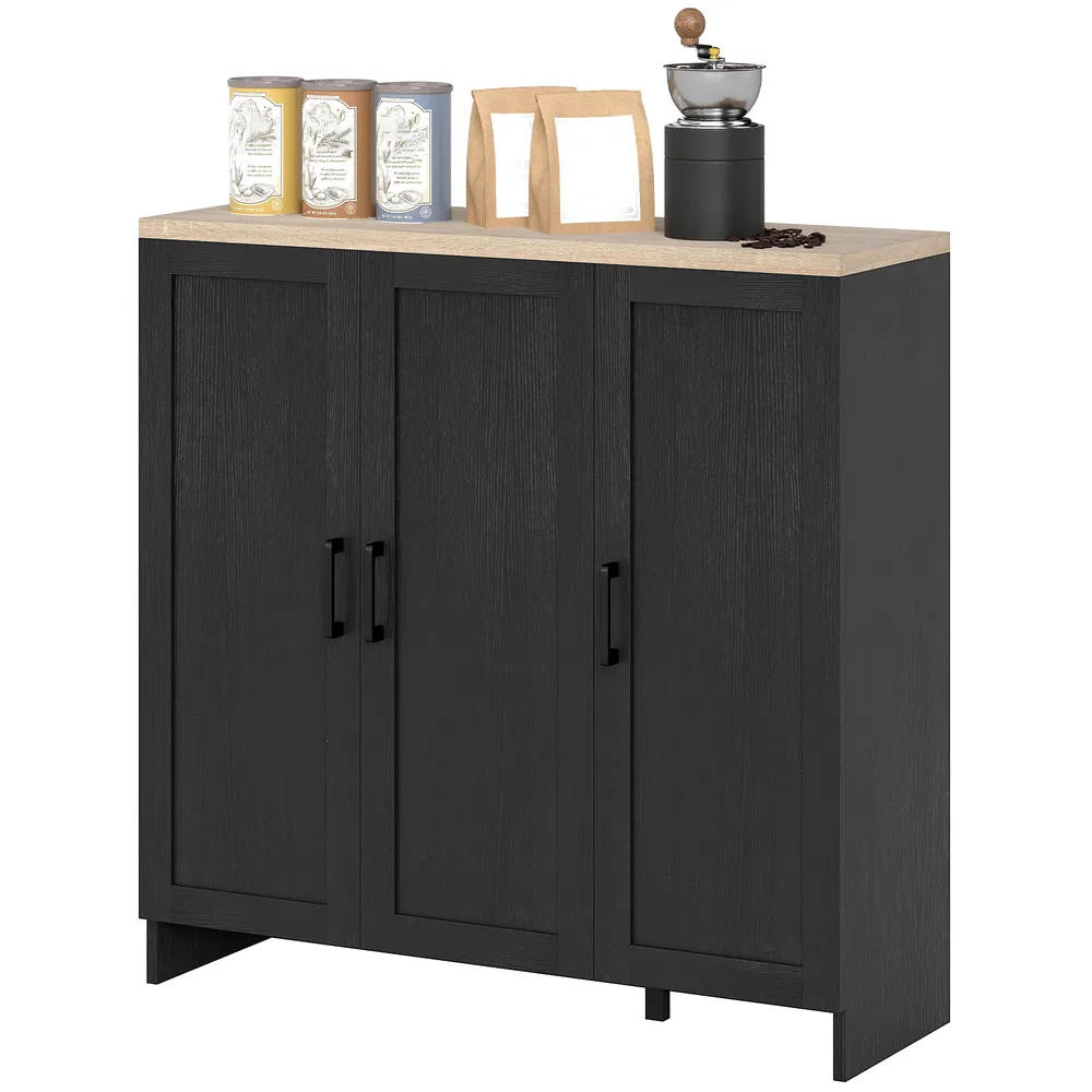 Modern Sideboard Buffet Cabinet, Modern Kitchen Storage Cabinet with 3 Doors Adjustable Shelves, for Dining Room, Black photo 2
