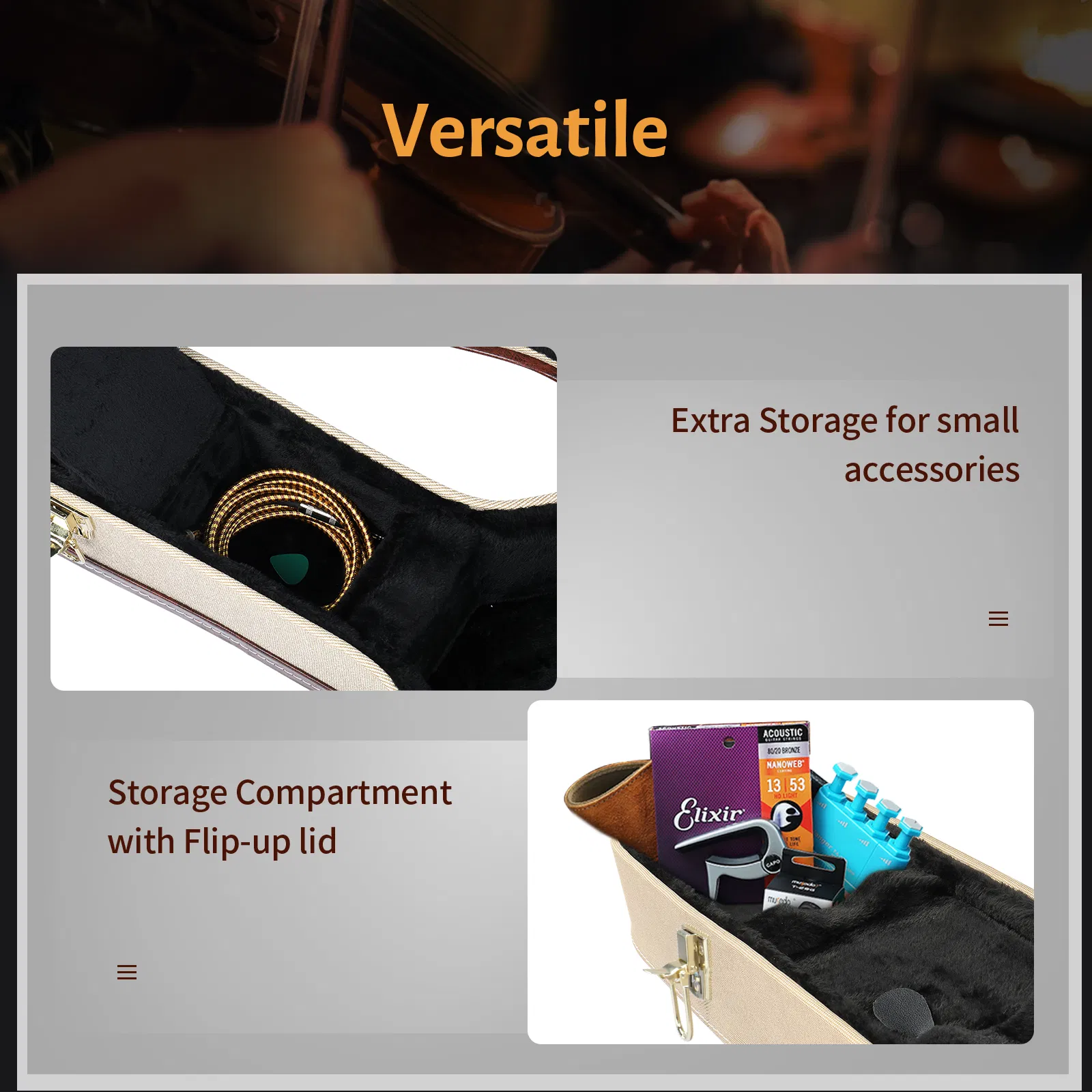 [Replace 65563073] 39" Classical Guitar Hard Case Microgroove Flat Grey photo 3