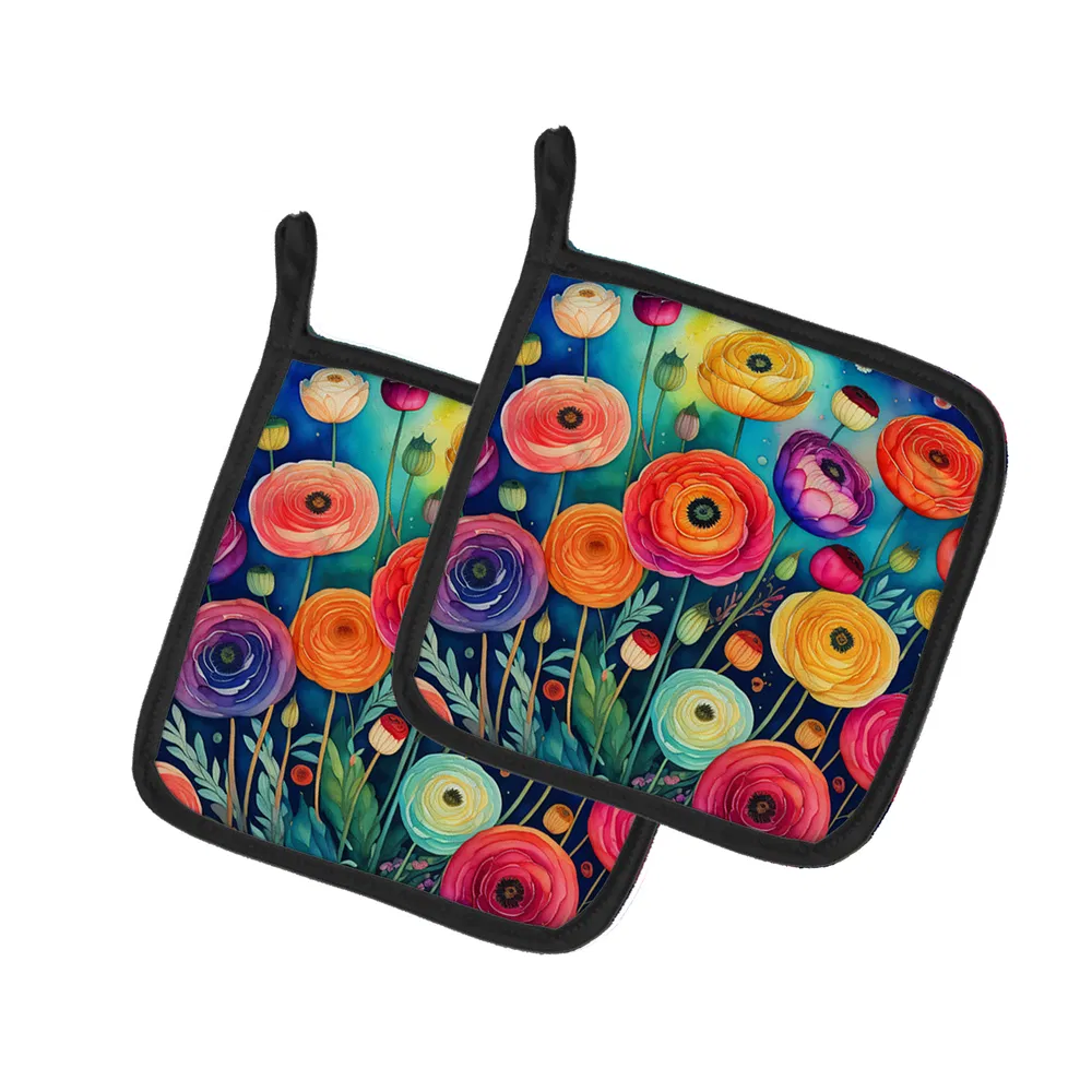 Colorful Ranunculus Pair of Pot Holders Kitchen Heat Resistant Pot Holders Sets Oven Hot Pads for Cooking Baking BBQ, 7 1/2 x 7 1/2 photo 8