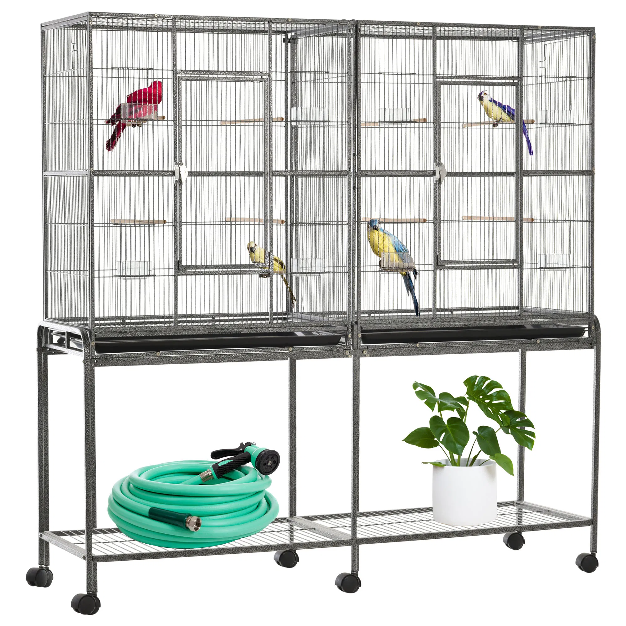 64" Extra Large Bird Cage, Rolling Metal Parrot Cage, Bird House with Detachable Rolling Stand, Storage Shelf, Wood Perch, Food Container, 62.8" x 18.9" x 64.2" photo 1