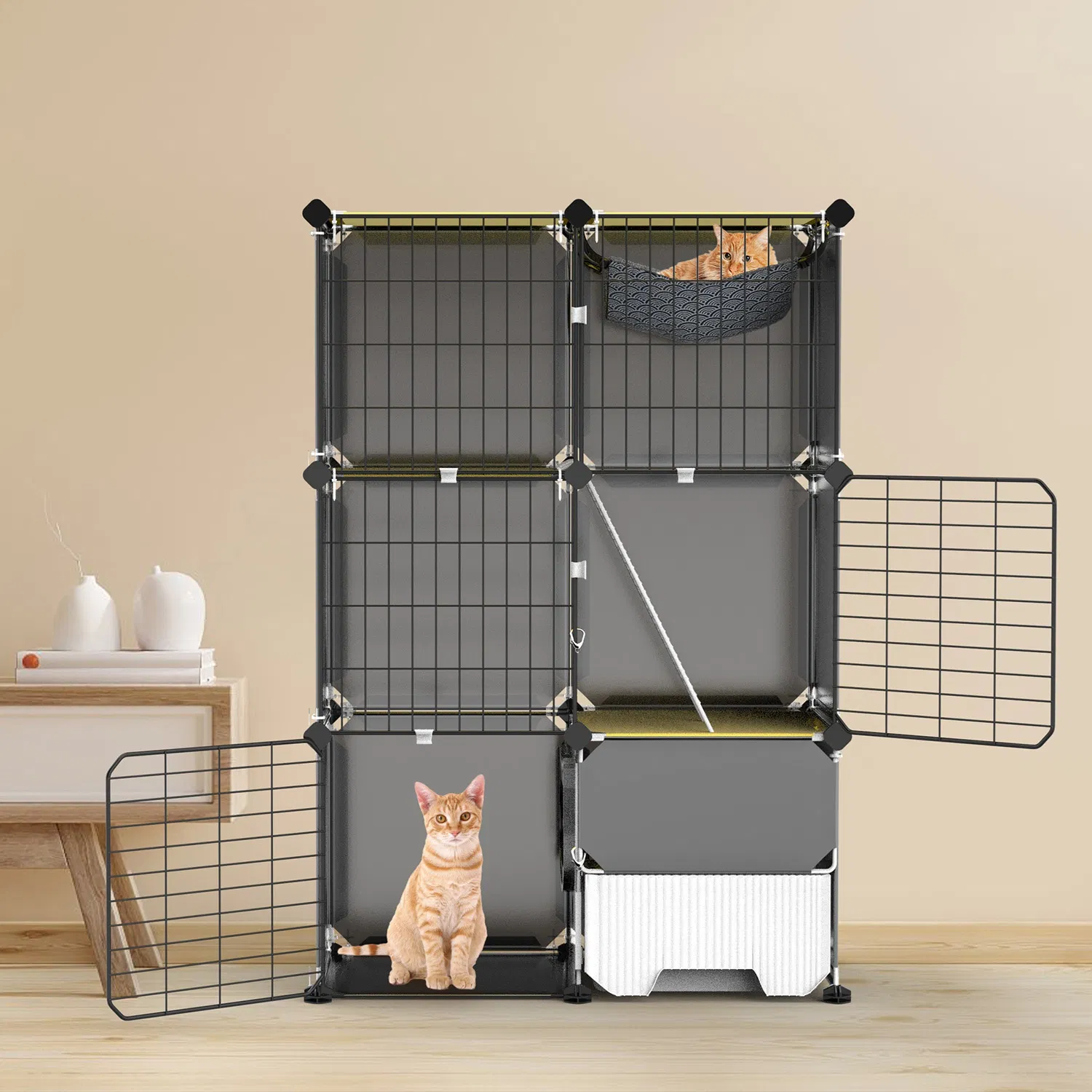 1Pc 3 Tier Cat Cage Indoor with Litter Box Hammock Detachable Metal Wire Cat Kennel Cat House Cat Enclosure with Ladder for 1-2 Kittens photo 8