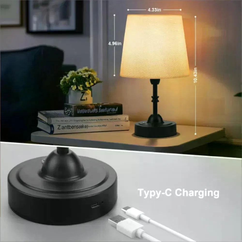 Cordless Touch Dimmable Table Lamp, Fabric Shade Portable Rechargeable LED Bedside Night Lamp, Warm Ambient Light for Bedroom Restaurant Home Decor photo 1