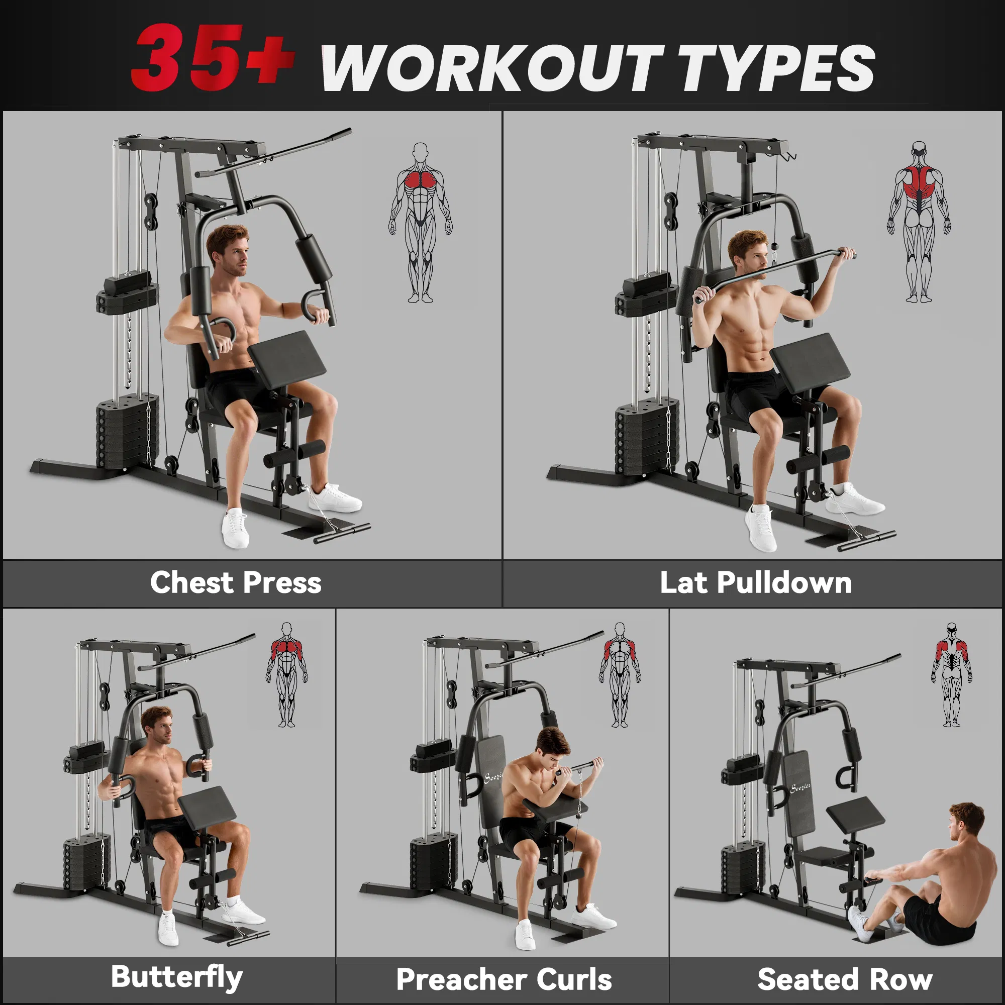 Multi-Exercise Home Gym Station with 99lbs Weight Stack, for Full Body Workout photo 2