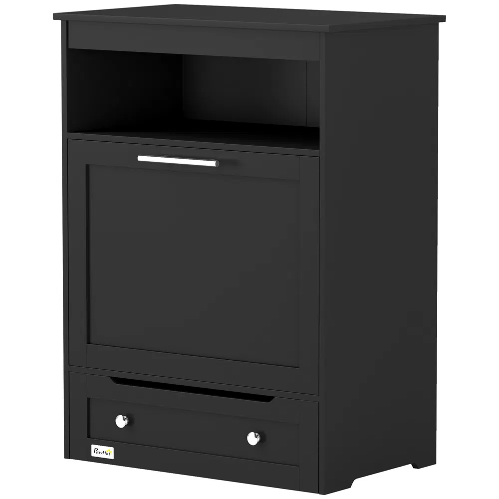 Pet Feeder Station Storage Cabinet, Dog Food Storage Container with Dog Raised Bowls, Watering Supplies, Black photo 7